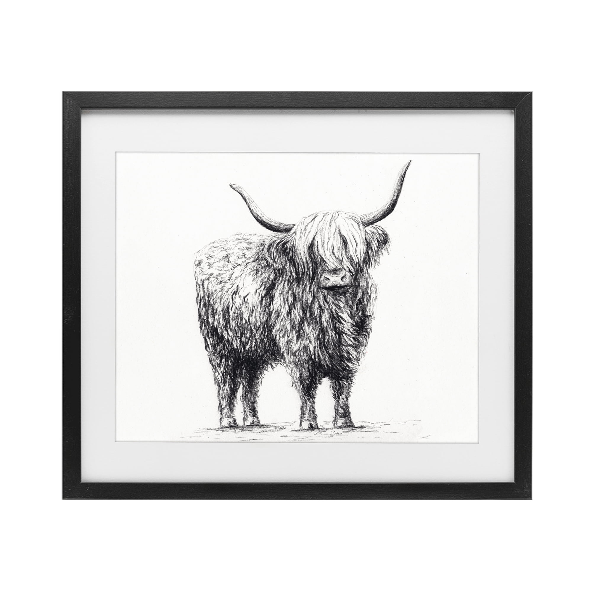 Stupell Industries Highland Cow in Charcoal Black Framed Print Under Glass, design by Leah Noel Art