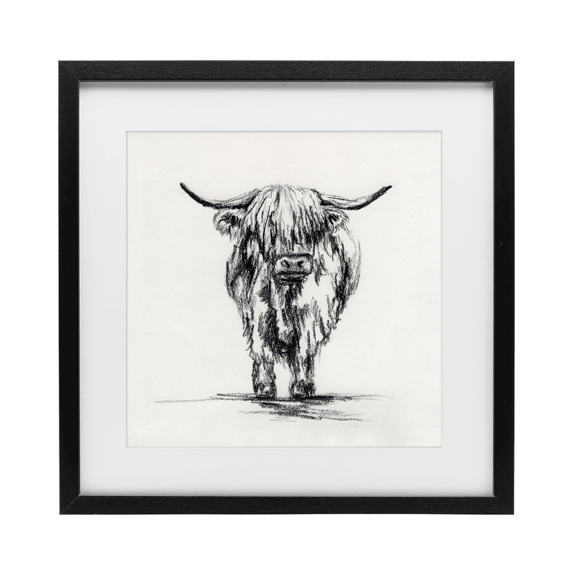 Stupell Industries Highland Cow in Charcoal Black Framed Print Under Glass, design by Leah Noel Art