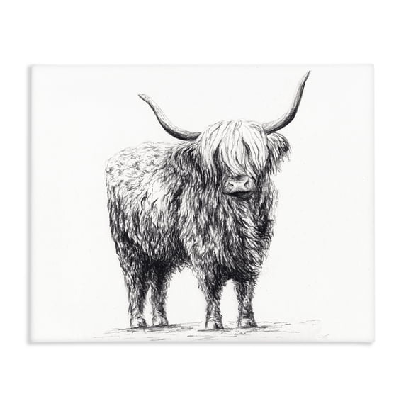 Stupell Industries Rustic Lodge Highland Cow in Charcoal Canvas Art, 30 x 24, by Leah Noel Art