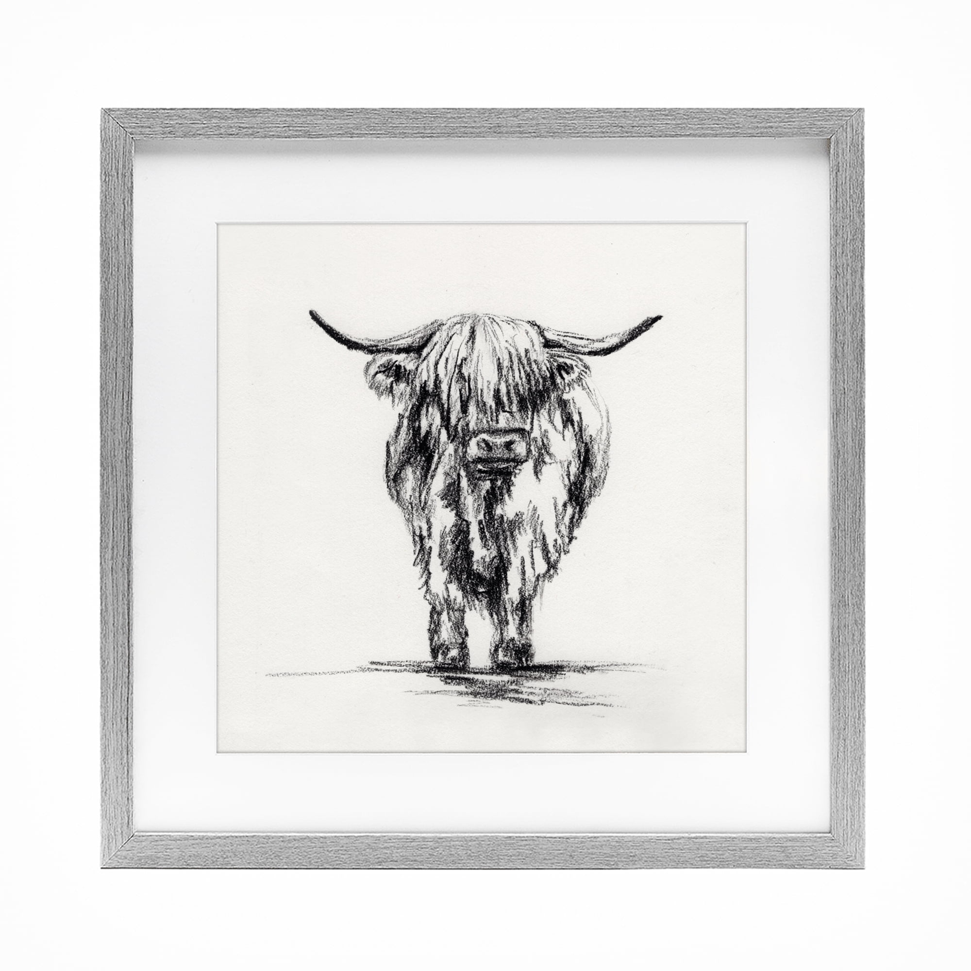 Stupell Industries Highland Cow in Charcoal Gray Framed Print Under Glass, design by Leah Noel Art
