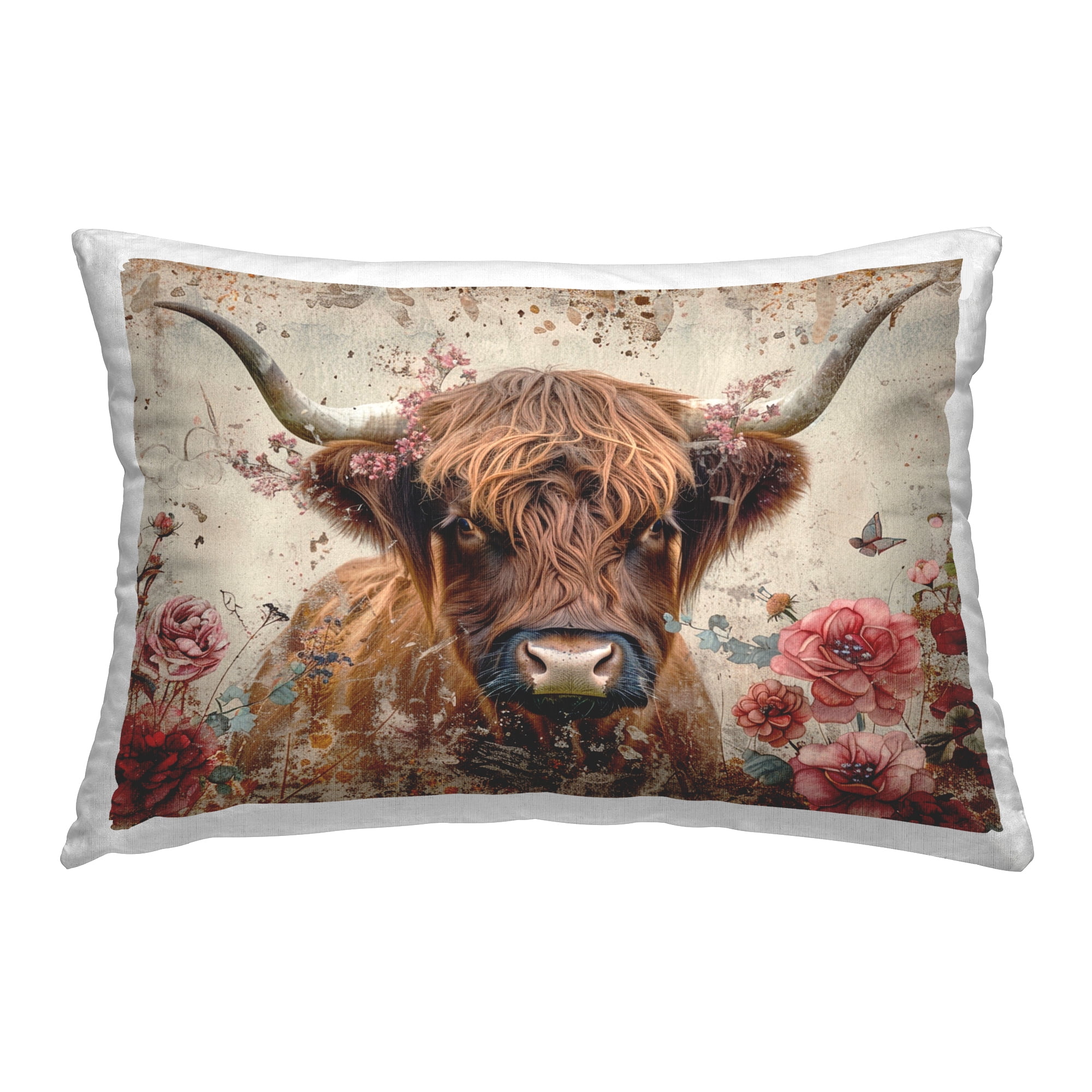 Stupell Industries Highland Cow in Spring Decorative Printed Throw Pillow Design by LSR Design Studio.