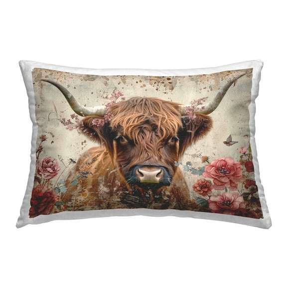 Stupell Industries Highland Cow in Spring Decorative Printed Throw Pillow Design by LSR Design Studio.