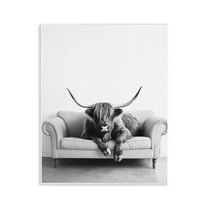 Stupell Industries Highland Cow on Couch Animals Painting Unframed Art Print Wall Art, 11 x 14
