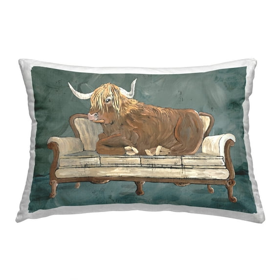 Stupell Industries Highland Cow on Couch Decorative Printed Throw Pillow, 14 x 20