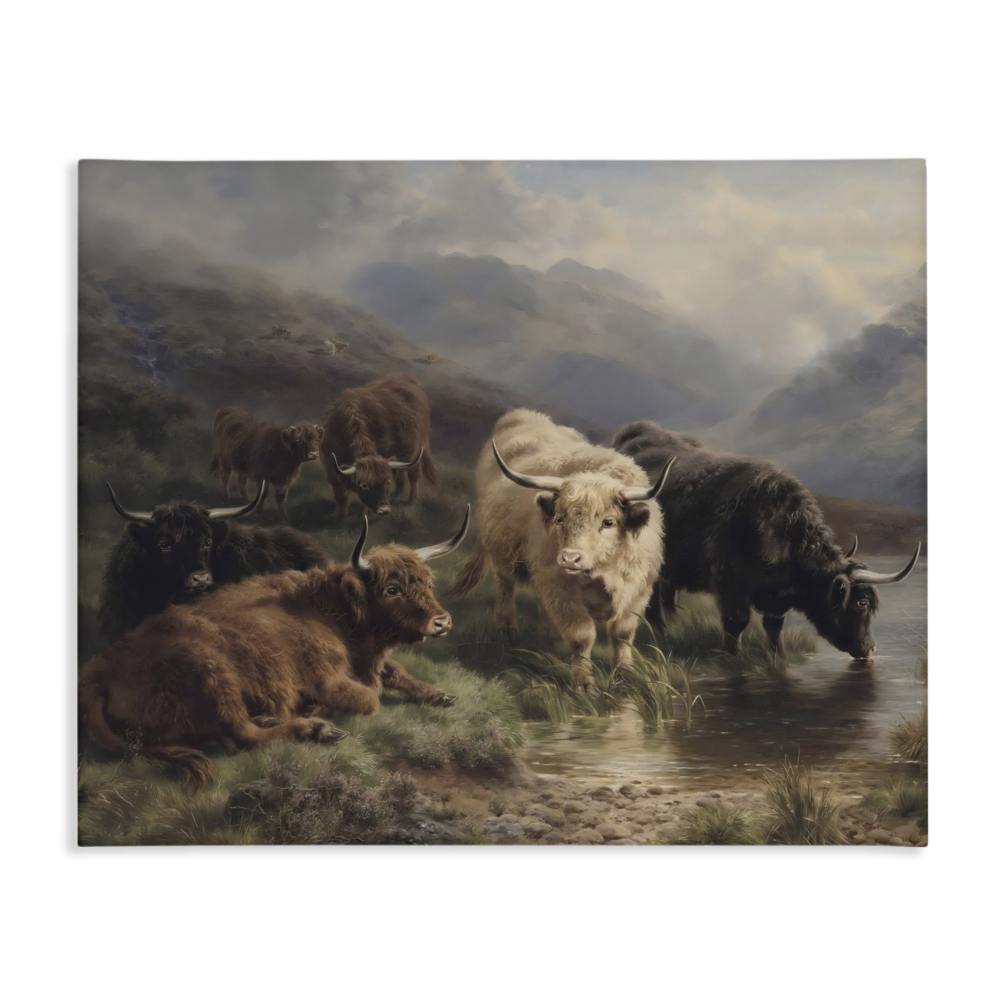 Stupell Industries Highland Cows Beside Misty Loch Canvas Wall Art, design by Arlington Prints
