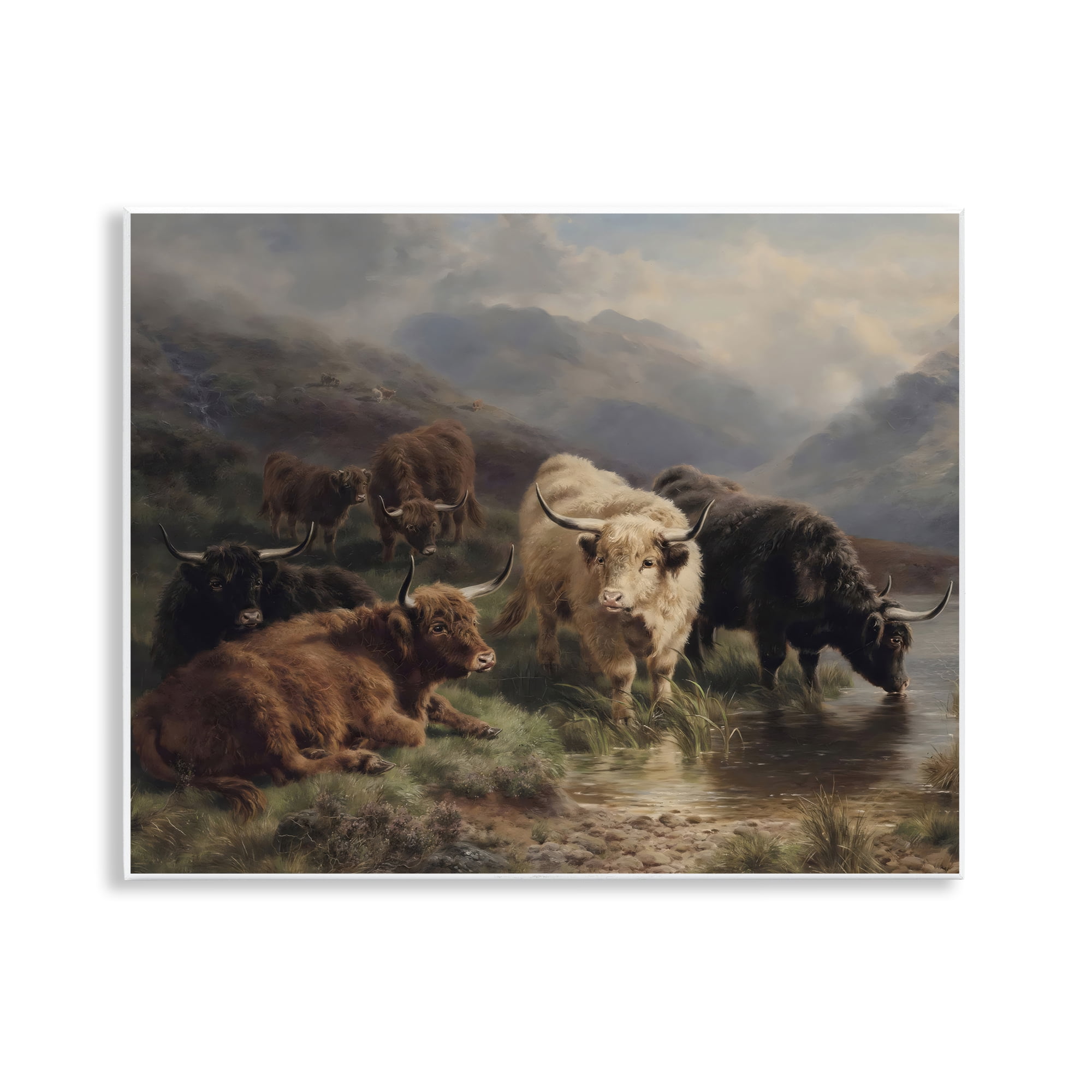 Stupell Industries Highland Cows Beside Misty Loch Wall Plaque Art, design by Arlington Prints