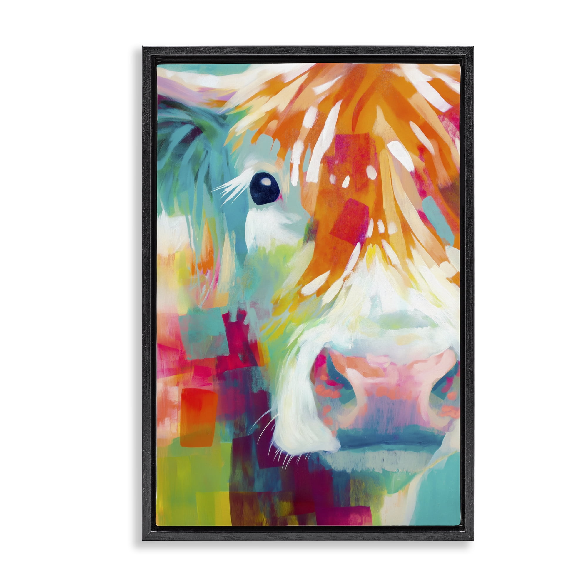 Stupell Industries Highland Portrait in Brights Black Framed Floater Canvas Wall Art, design by Chromatic Storm Studio