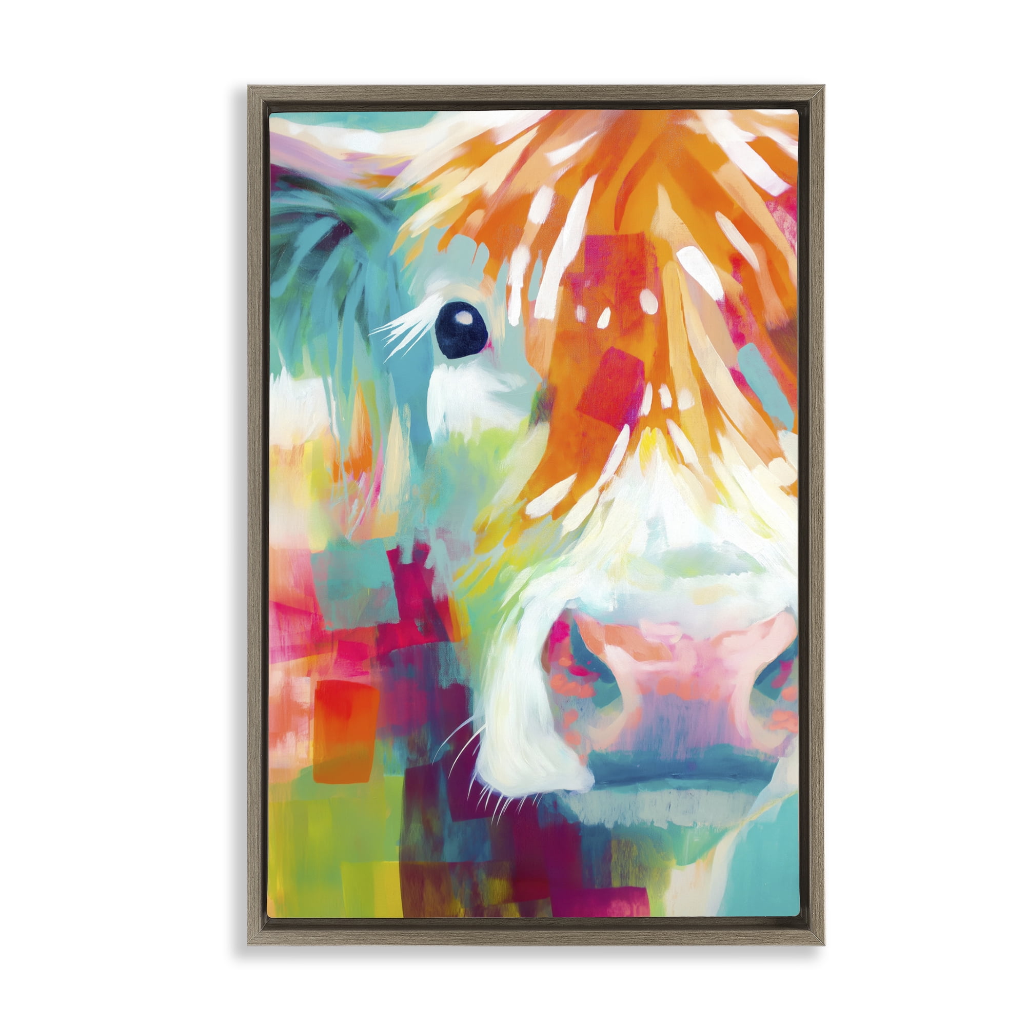 Stupell Industries Highland Portrait in Brights Brown Framed Floater Canvas Wall Art, design by Chromatic Storm Studio