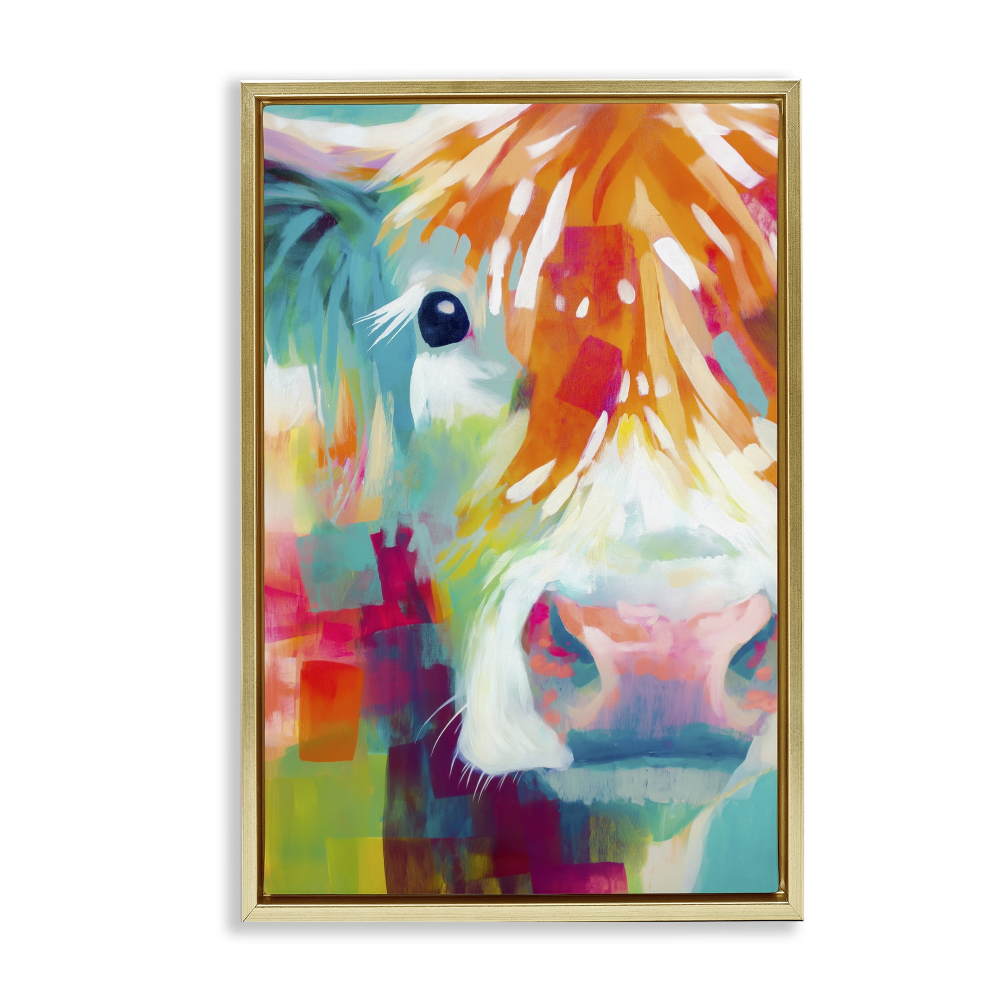 Stupell Industries Highland Portrait in Brights Gold Framed Floater Canvas Wall Art, design by Chromatic Storm Studio