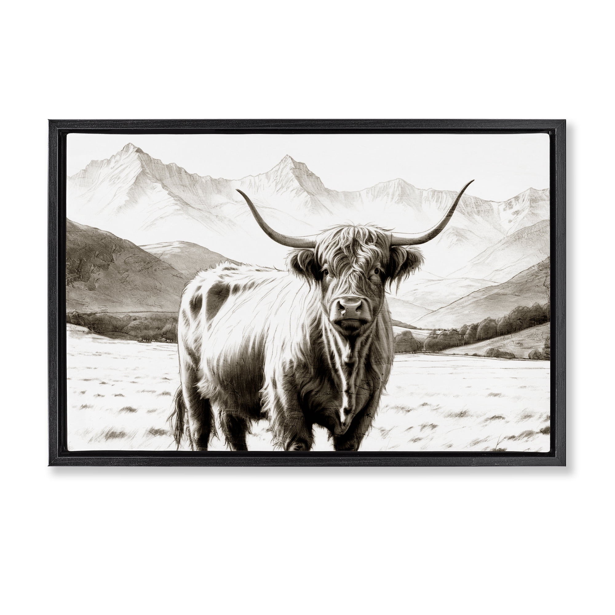 Stupell Industries Highland Sepia Sketch Black Framed Floater Canvas Wall Art, design by Kim Allen