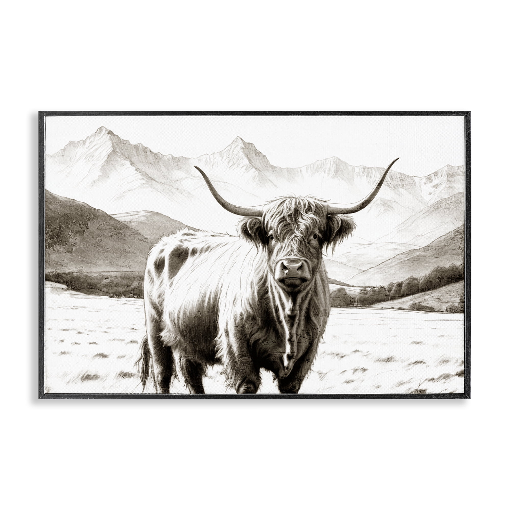Stupell Industries Highland Sepia Sketch Black Framed Giclee Art, design by Kim Allen