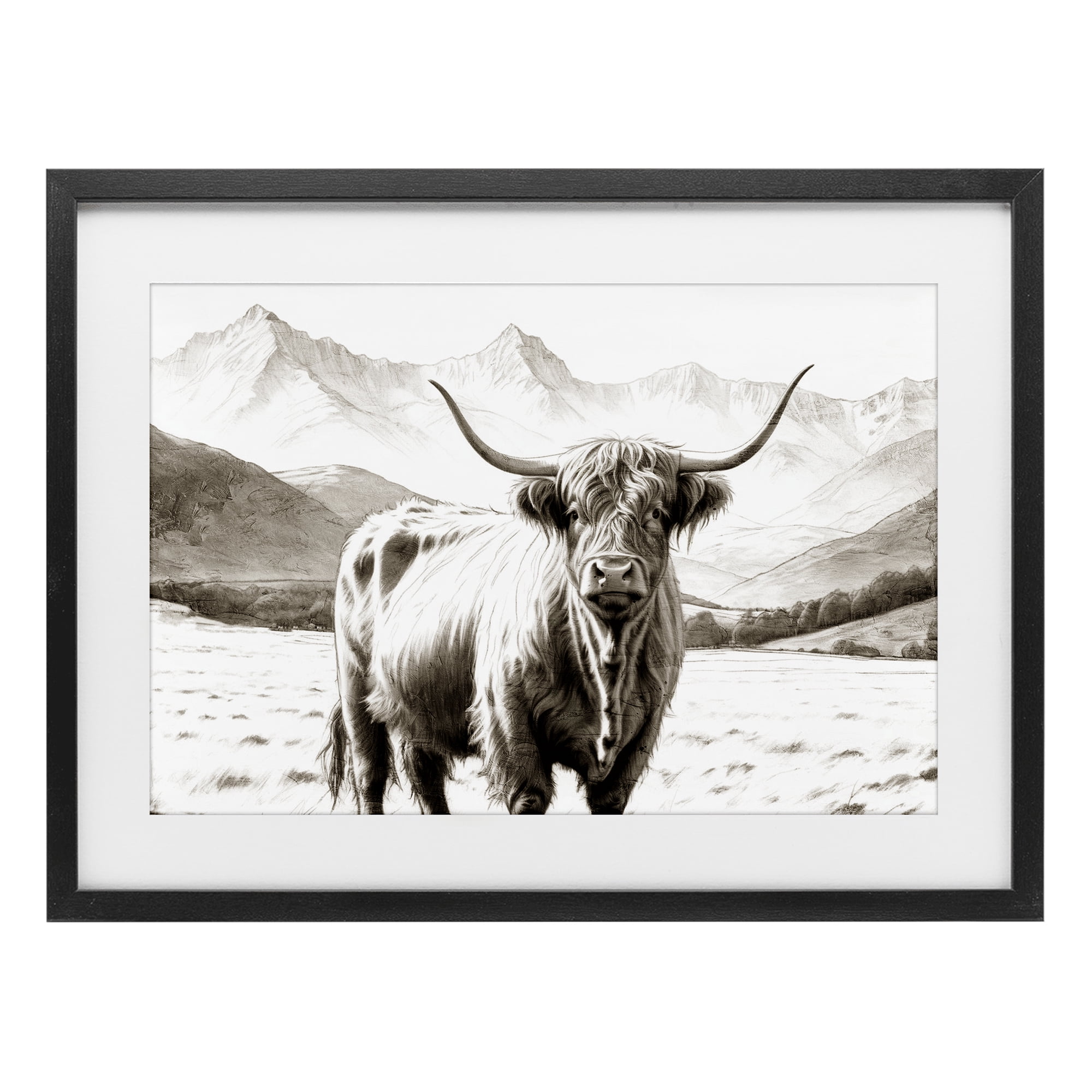 Stupell Industries Highland Sepia Sketch Black Framed Print Under Glass, design by Kim Allen