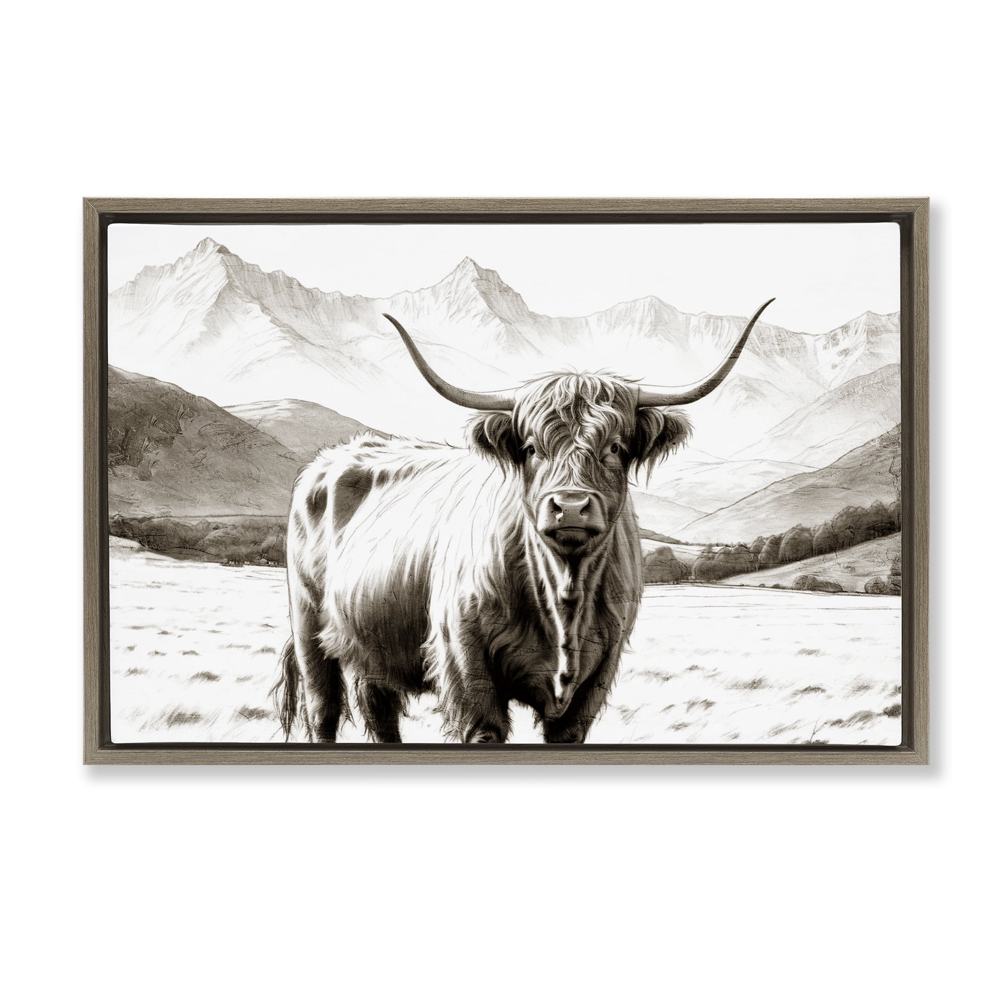 Stupell Industries Highland Sepia Sketch Brown Framed Floater Canvas Wall Art, design by Kim Allen