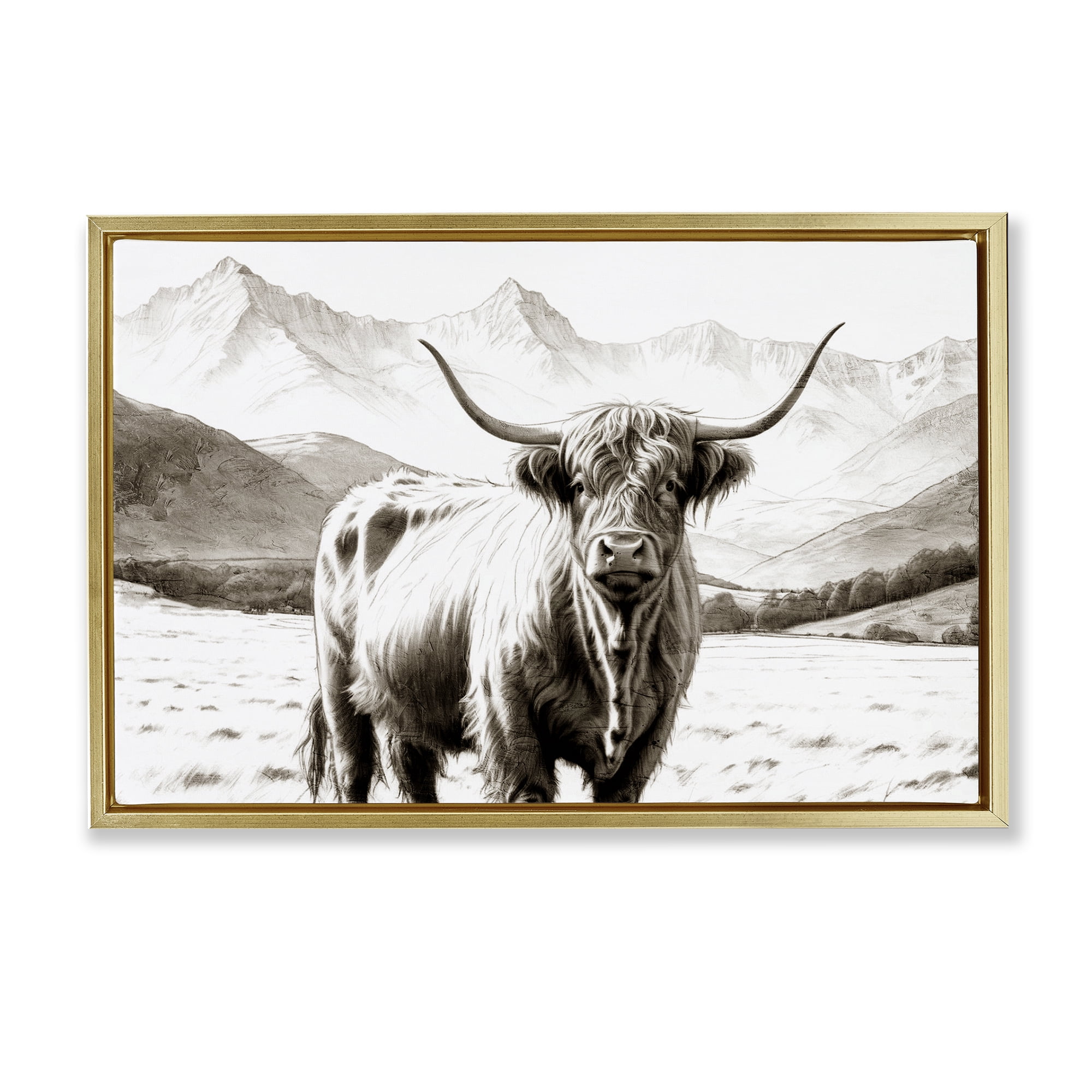Stupell Industries Highland Sepia Sketch Gold Framed Floater Canvas Wall Art, design by Kim Allen