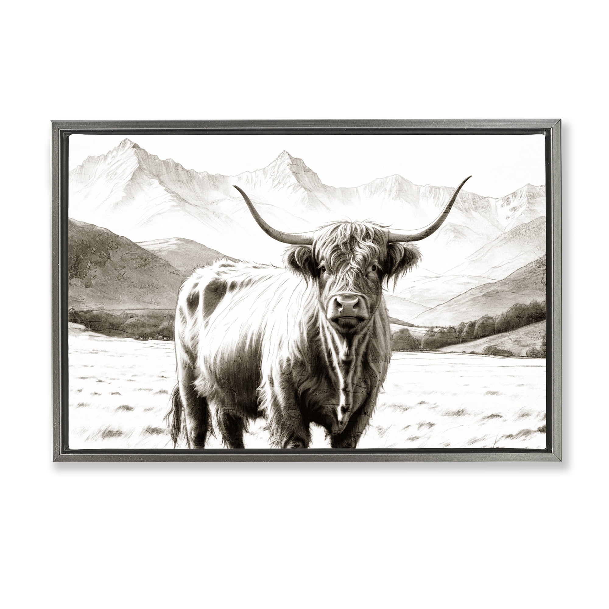 Stupell Industries Highland Sepia Sketch Gray Framed Floater Canvas Wall Art, design by Kim Allen