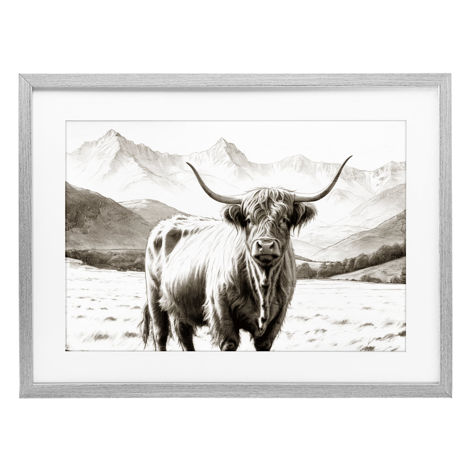 Stupell Industries Highland Sepia Sketch Gray Framed Print Under Glass, design by Kim Allen