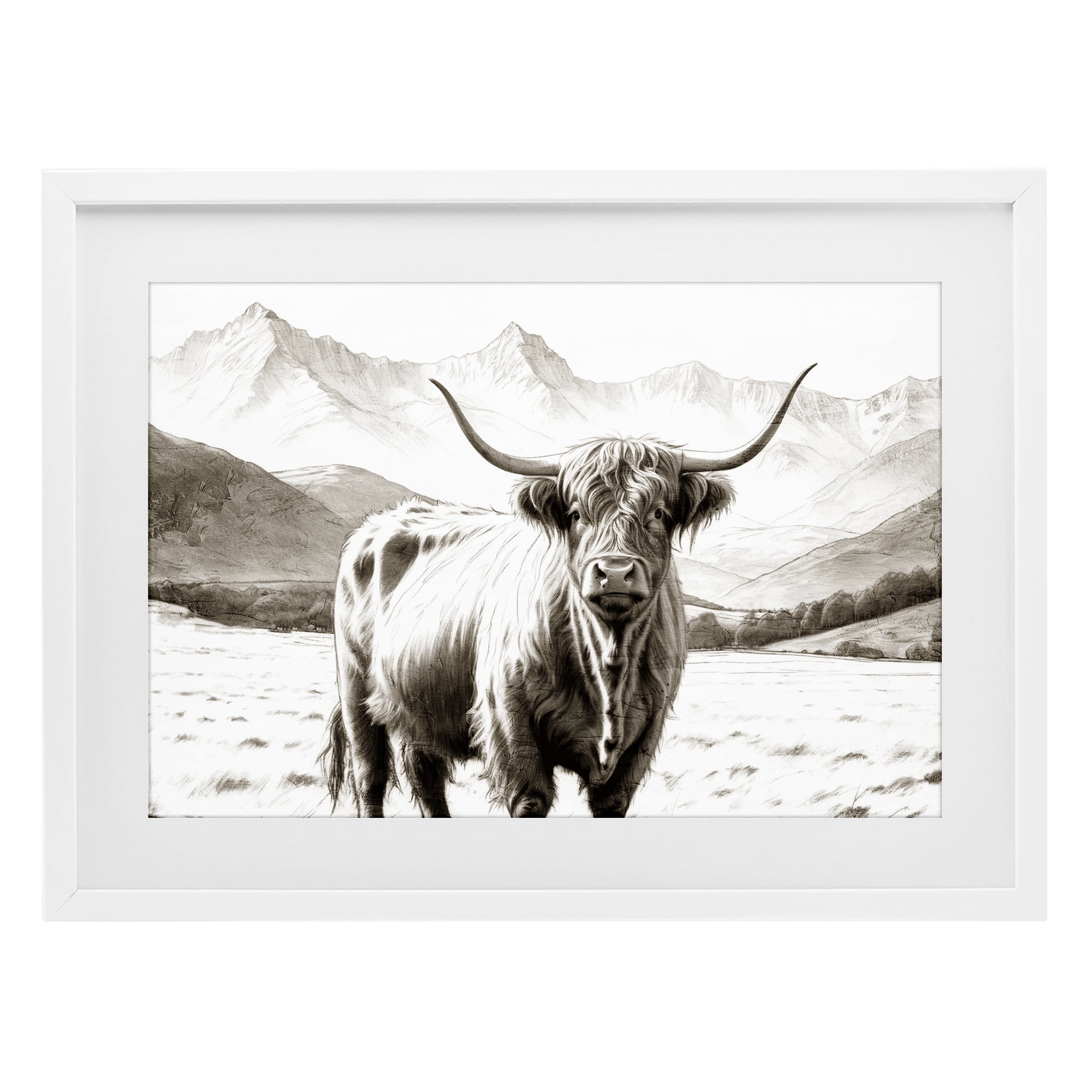 Stupell Industries Highland Sepia Sketch White Framed Print Under Glass, design by Kim Allen