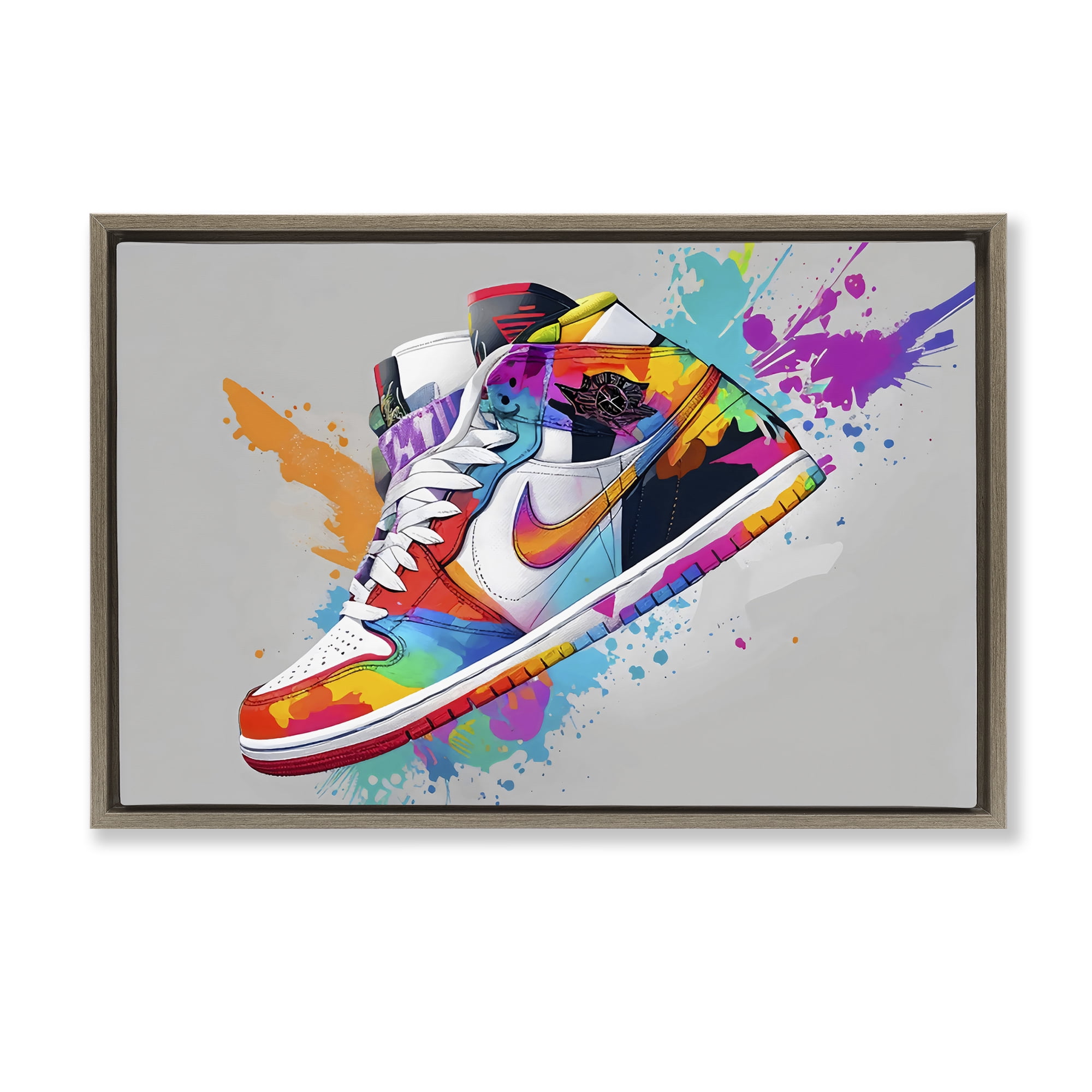 Stupell Industries Hightop Sneaker with Splatter Brown Framed Floater Canvas Wall Art, design by Creative Studio