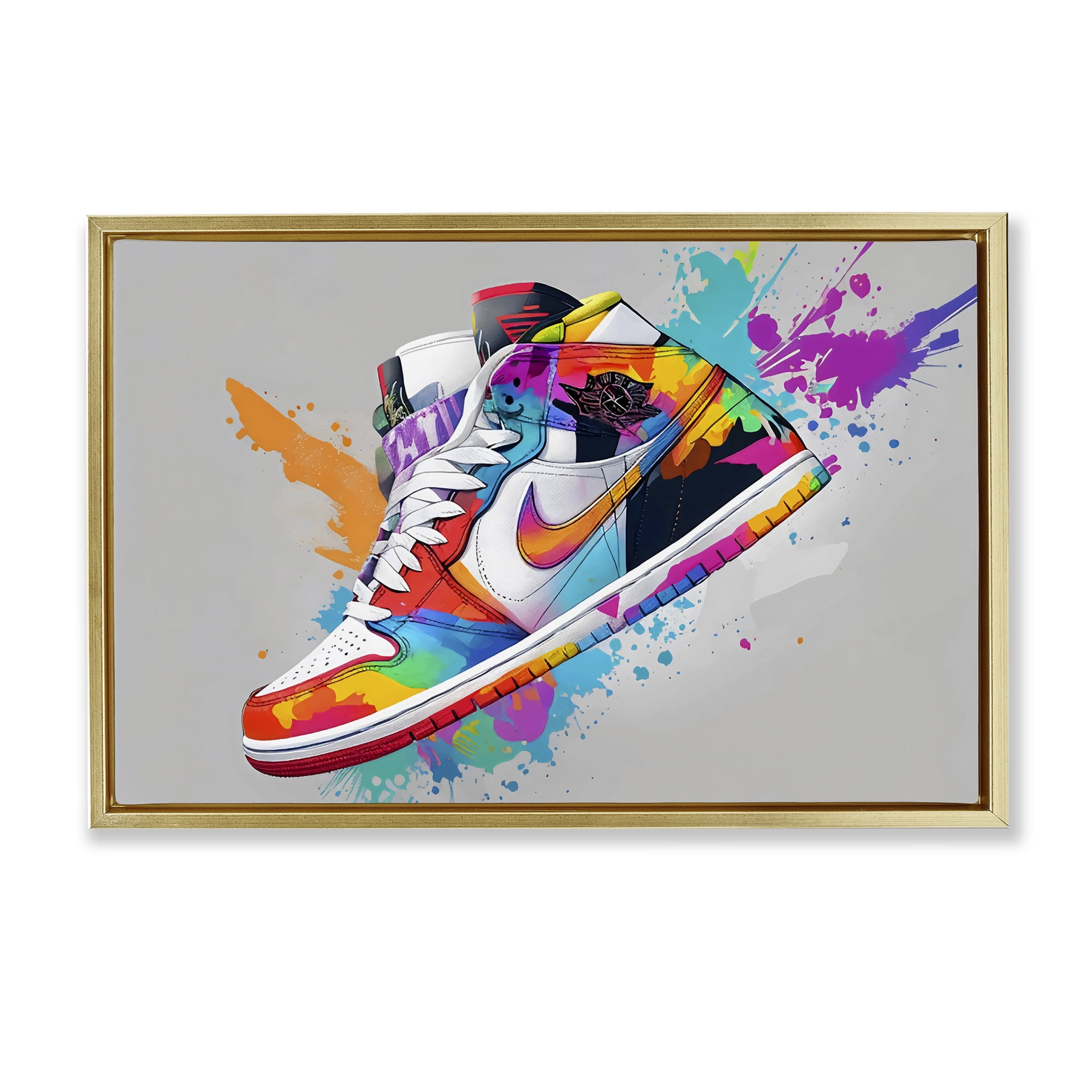 Stupell Industries Hightop Sneaker with Splatter Gold Framed Floater Canvas Wall Art, design by Creative Studio