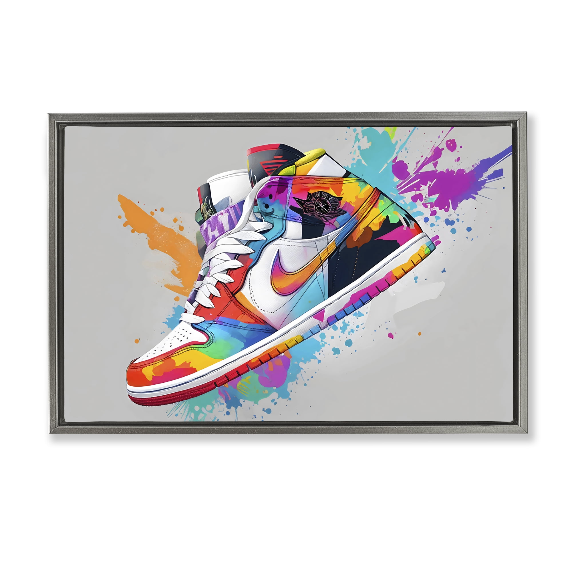 Stupell Industries Hightop Sneaker with Splatter Gray Framed Floater Canvas Wall Art, design by Creative Studio