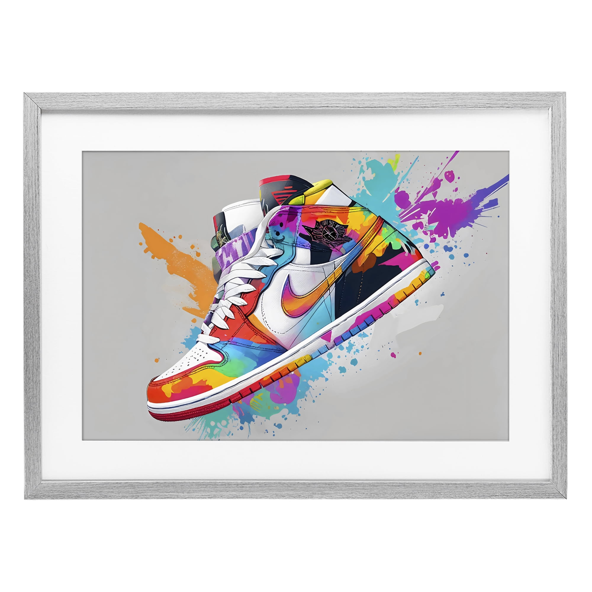 Stupell Industries Hightop Sneaker with Splatter Gray Framed Print Under Glass, design by Creative Studio
