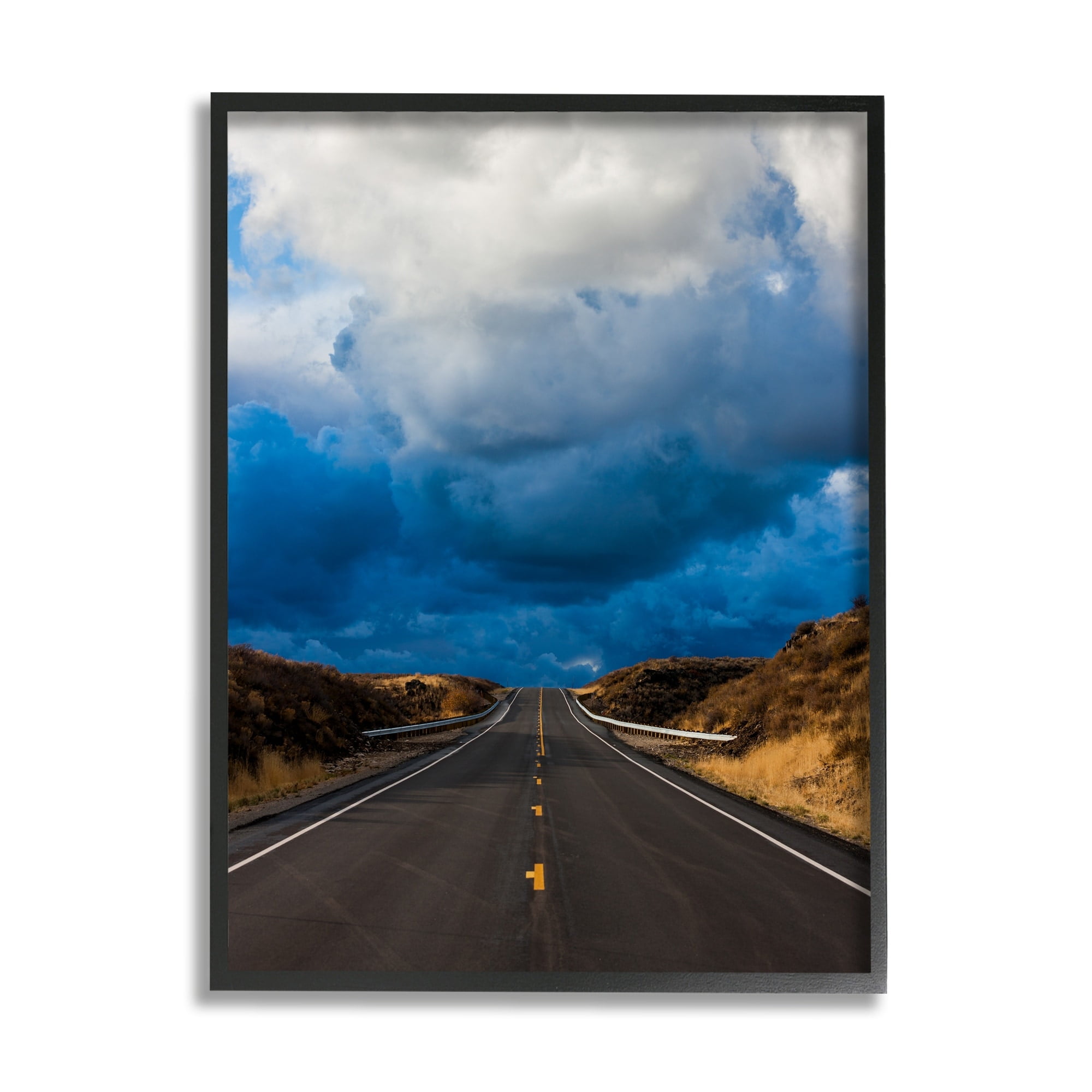 Stupell Industries Highway Road Low Hanging Clouds Rural Countryside Photograph Black Framed Art Print Wall Art, Design by Steve Smith