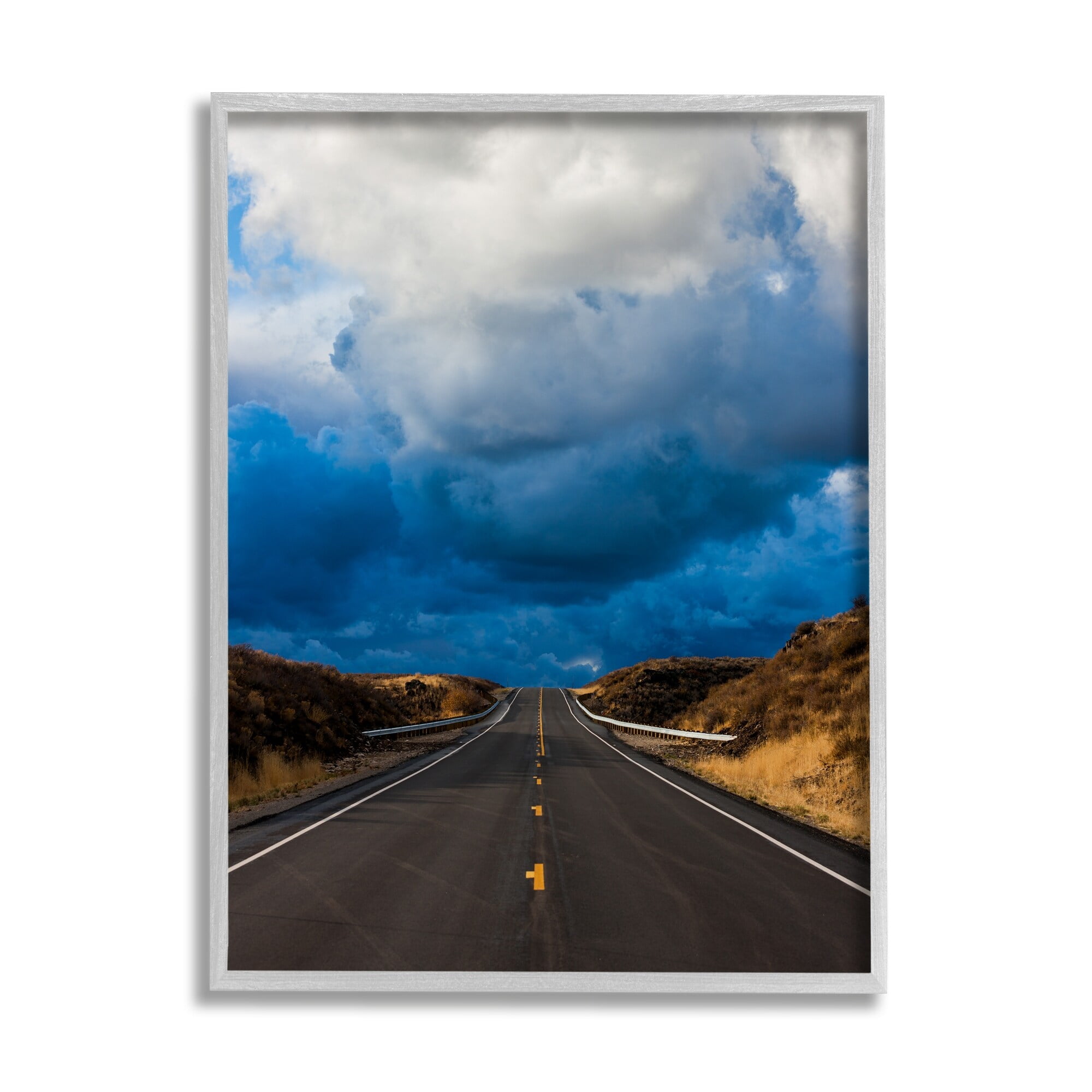 Stupell Industries Highway Road Low Hanging Clouds Rural Countryside Photograph Gray Framed Art Print Wall Art, Design by Steve Smith