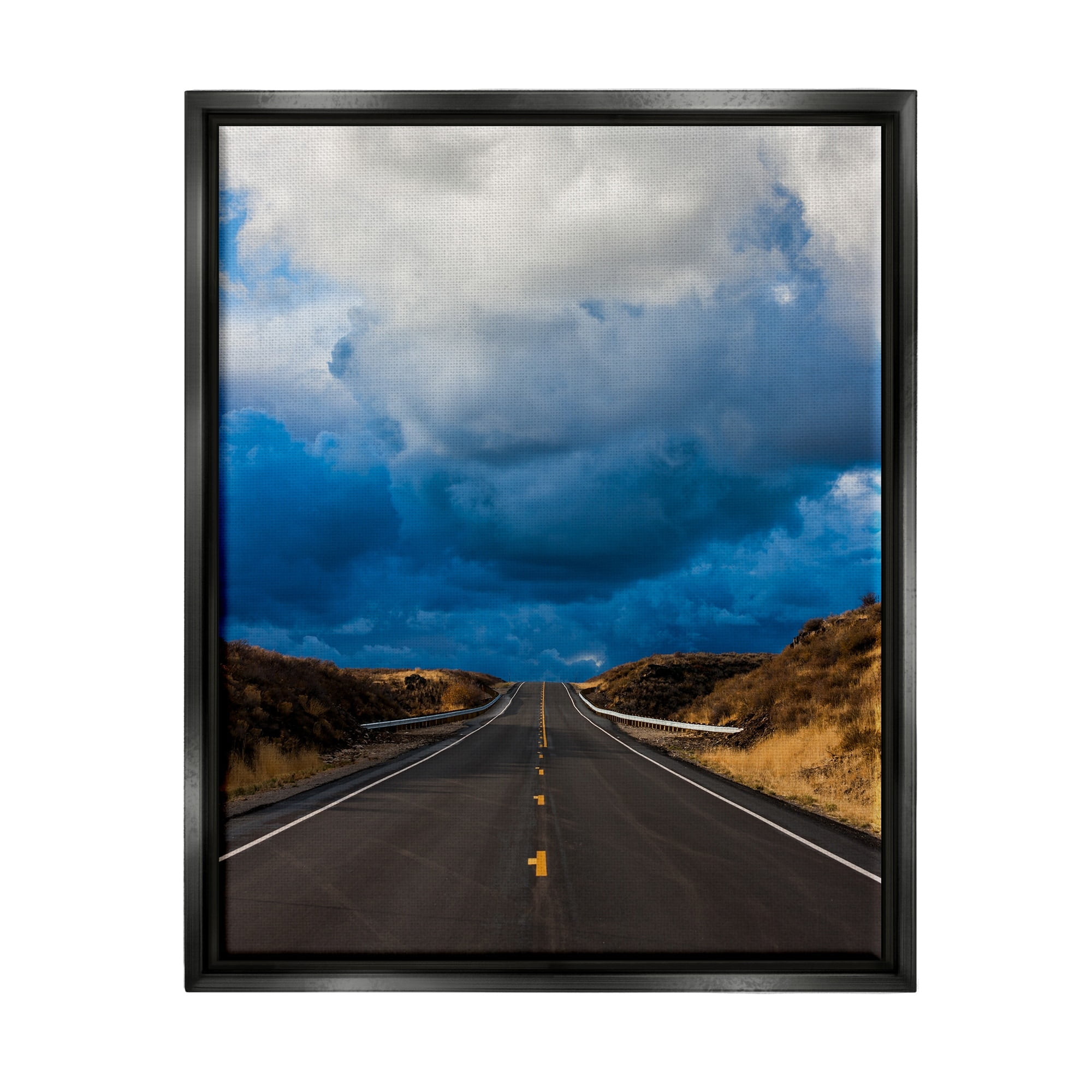 Stupell Industries Highway Road Low Hanging Clouds Rural Countryside Photograph Jet Black Floating Framed Canvas Print Wall Art, Design by Steve Smith