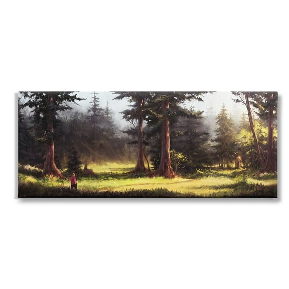 Stupell Industries Hiker in Sunlit Grove Landscape Painting Gallery Wrapped Canvas Art Print Wall Art, 24 x 10