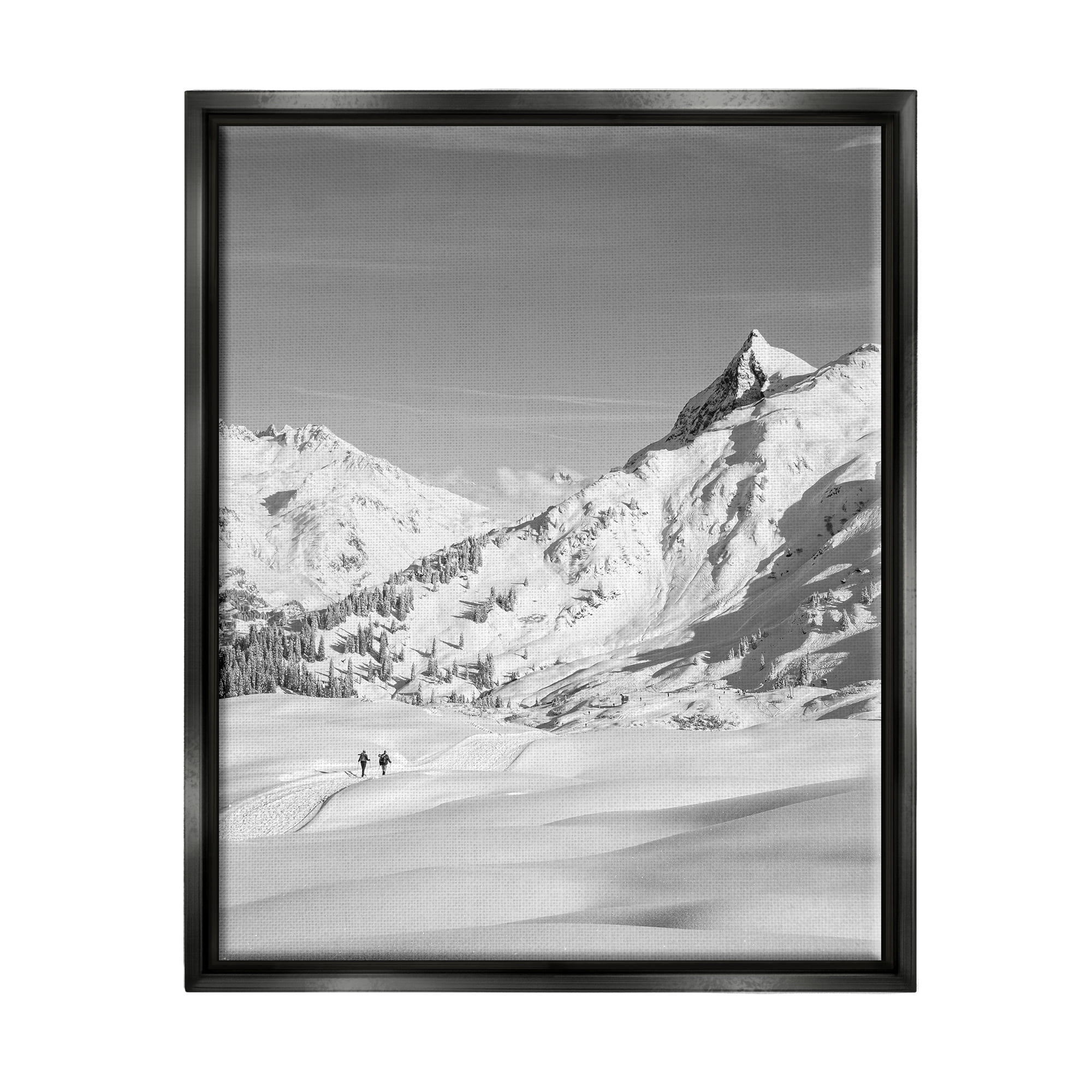Stupell Industries Hikers Trekking Winter Mountain Landscape Photography Black Floater Framed Art Print Wall Art