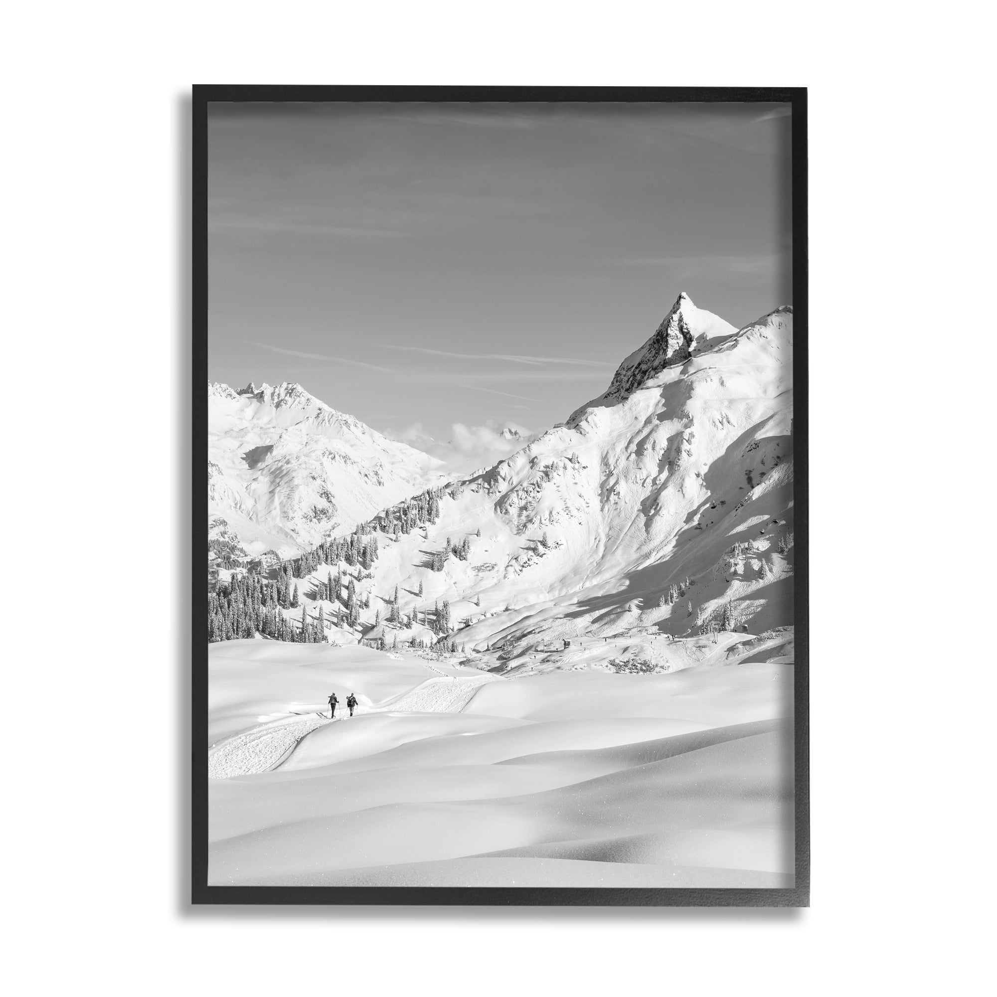 Stupell Industries Hikers Trekking Winter Mountain Landscape Photography Black Framed Art Print Wall Art