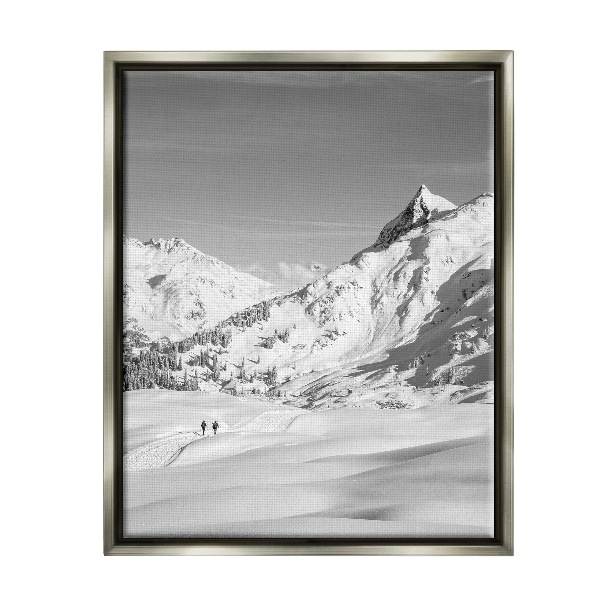 Stupell Industries Hikers Trekking Winter Mountain Landscape Photography Gray Floater Framed Art Print Wall Art
