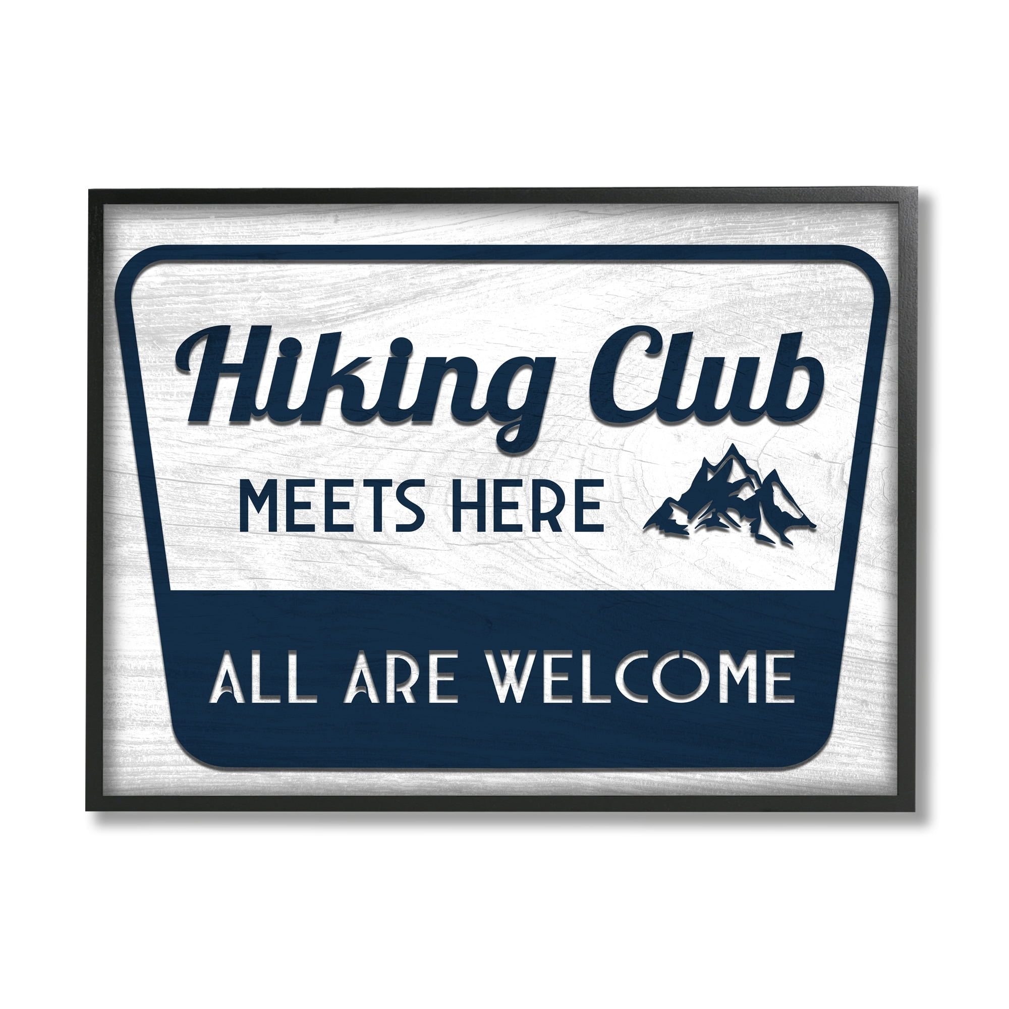 Stupell Industries Hiking Club Rustic Cabin Mountain Climbing Sign Graphic Art Black Framed Art Print Wall Art, 14x11, by Lil' Rue