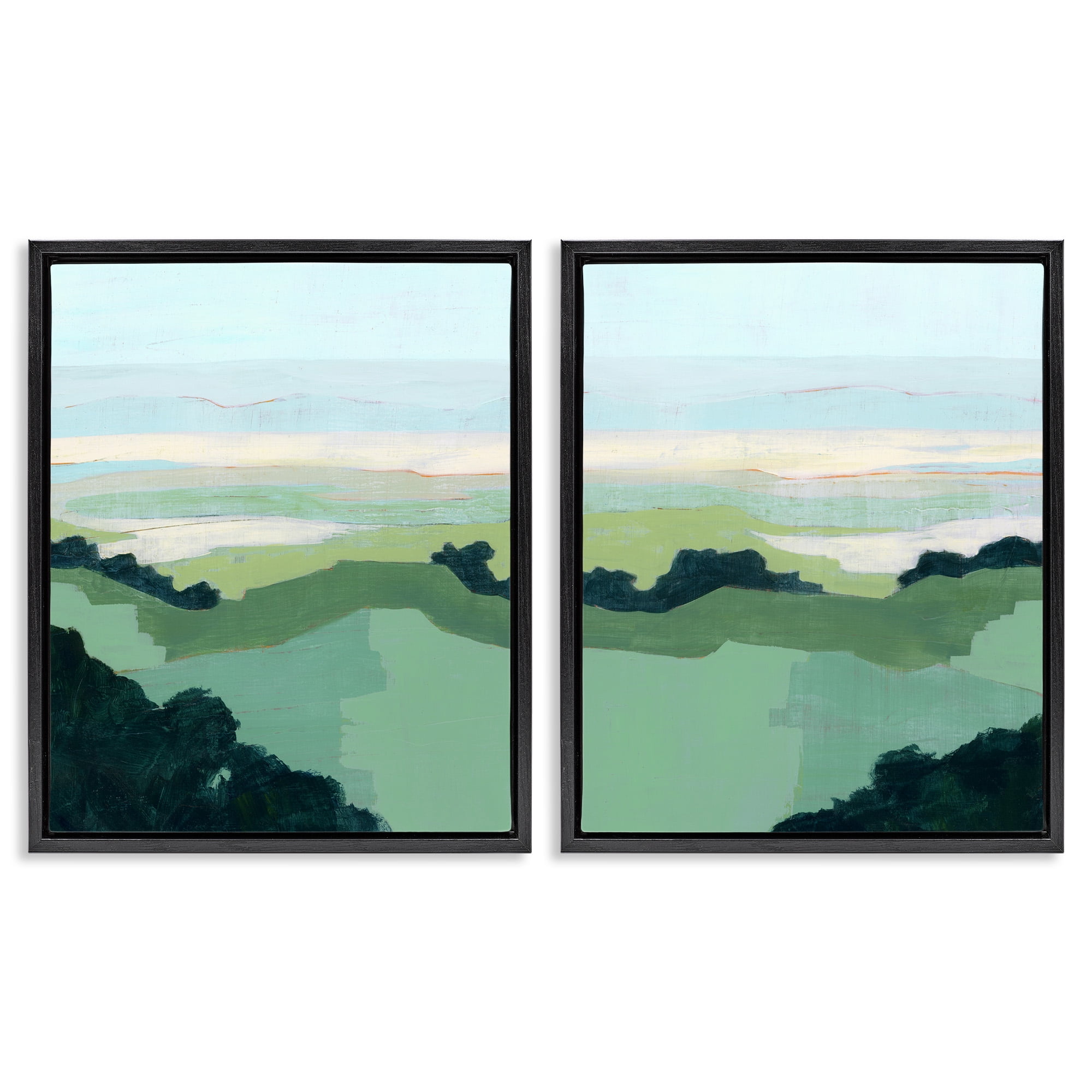 Stupell Industries Hill Side Nautical Landscape Abstract Landscape Painting Black Floater Framed Canvas Art Print Wall Art, 17 x 21, Set of 2
