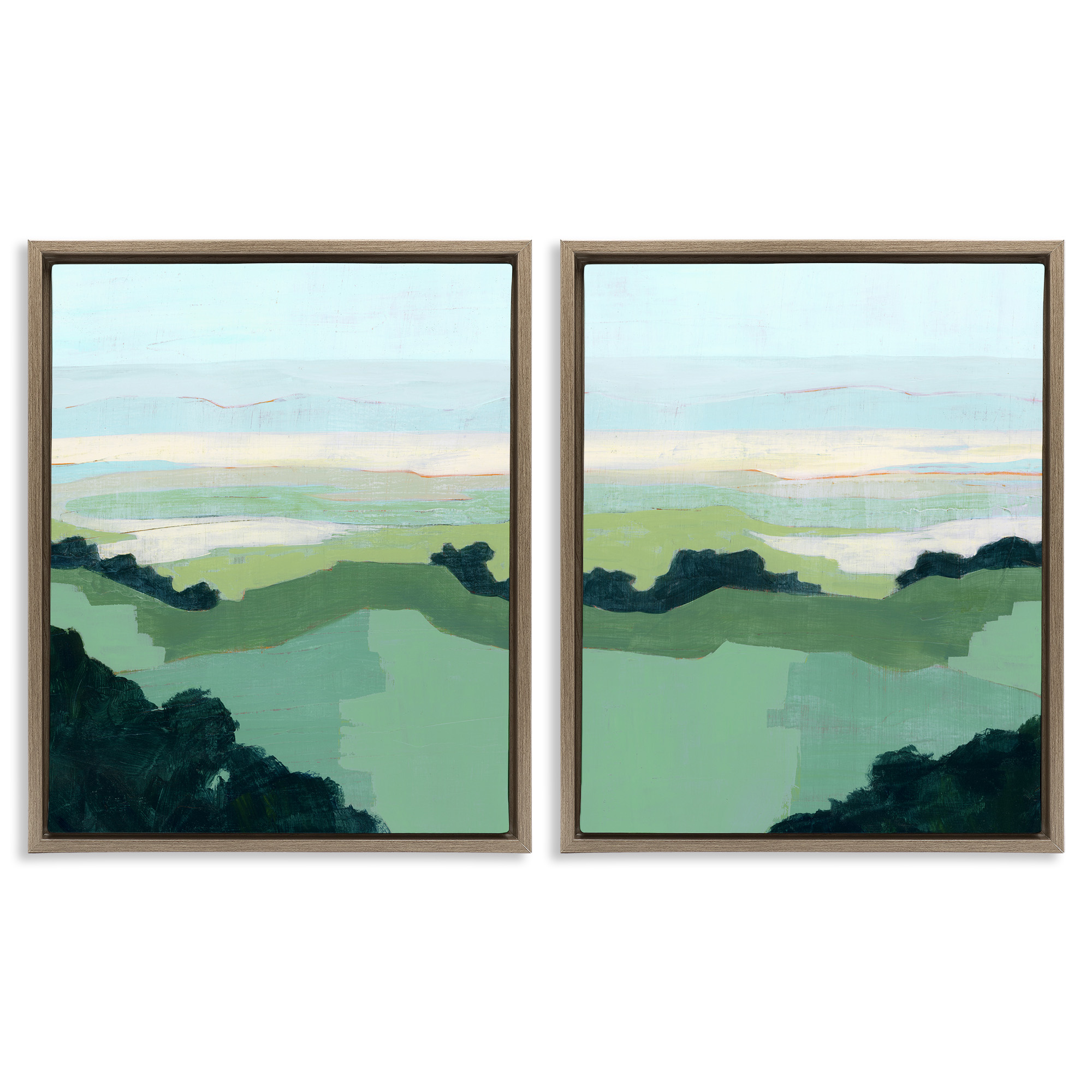 Stupell Industries Hill Side Nautical Landscape Abstract Landscape Painting Brown Floater Framed Canvas Art Print Wall Art, 25 x 31, Set of 2