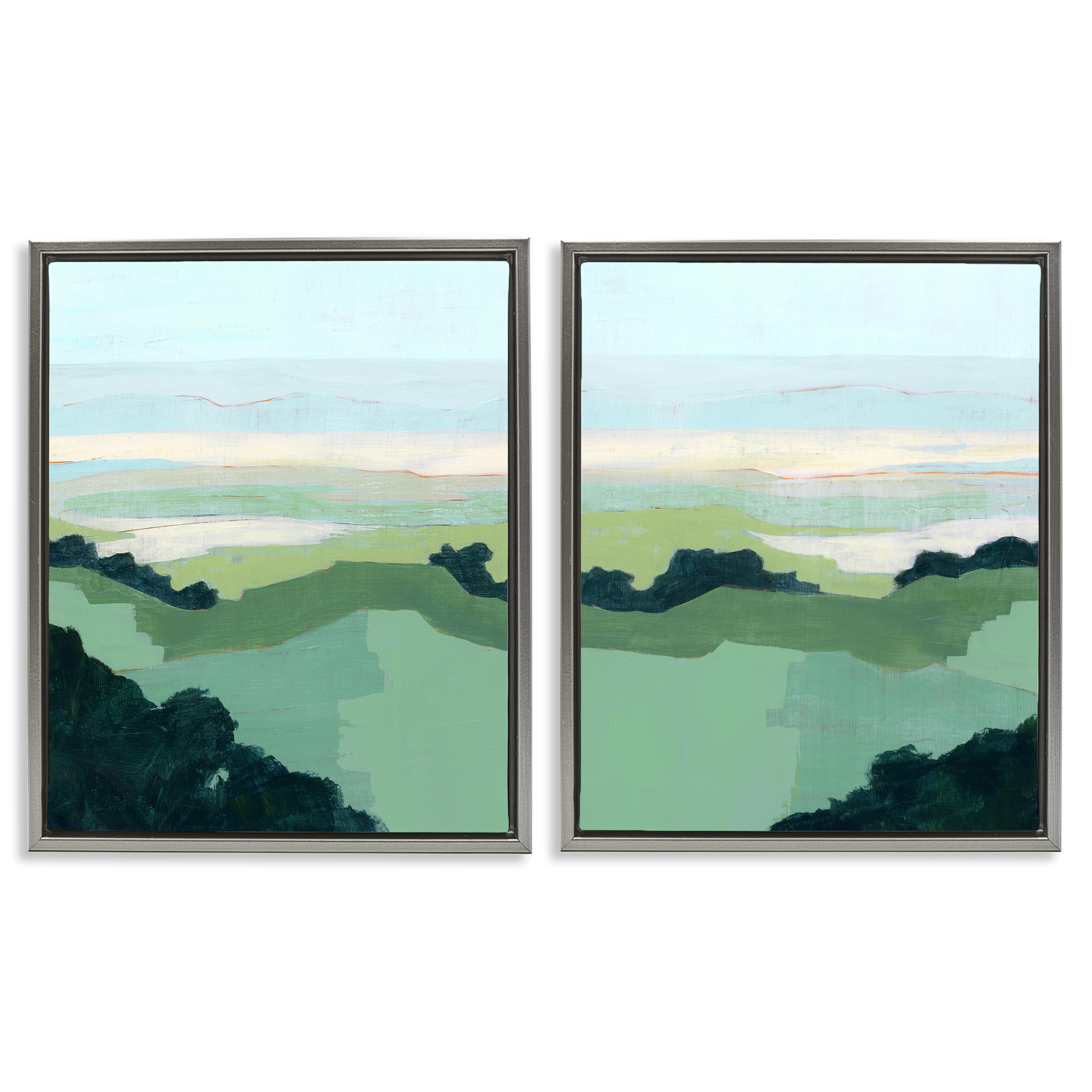 Stupell Industries Hill Side Nautical Landscape Abstract Landscape Painting Gray Floater Framed Canvas Art Print Wall Art, 17 x 21, Set of 2