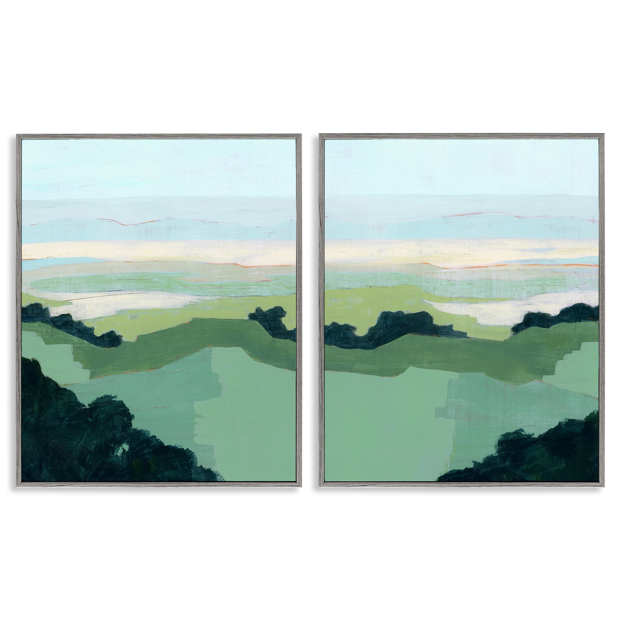 Stupell Industries Hill Side Nautical Landscape Abstract Landscape Painting Gray Framed Art Print Wall Art, 24 x 30, Set of 2