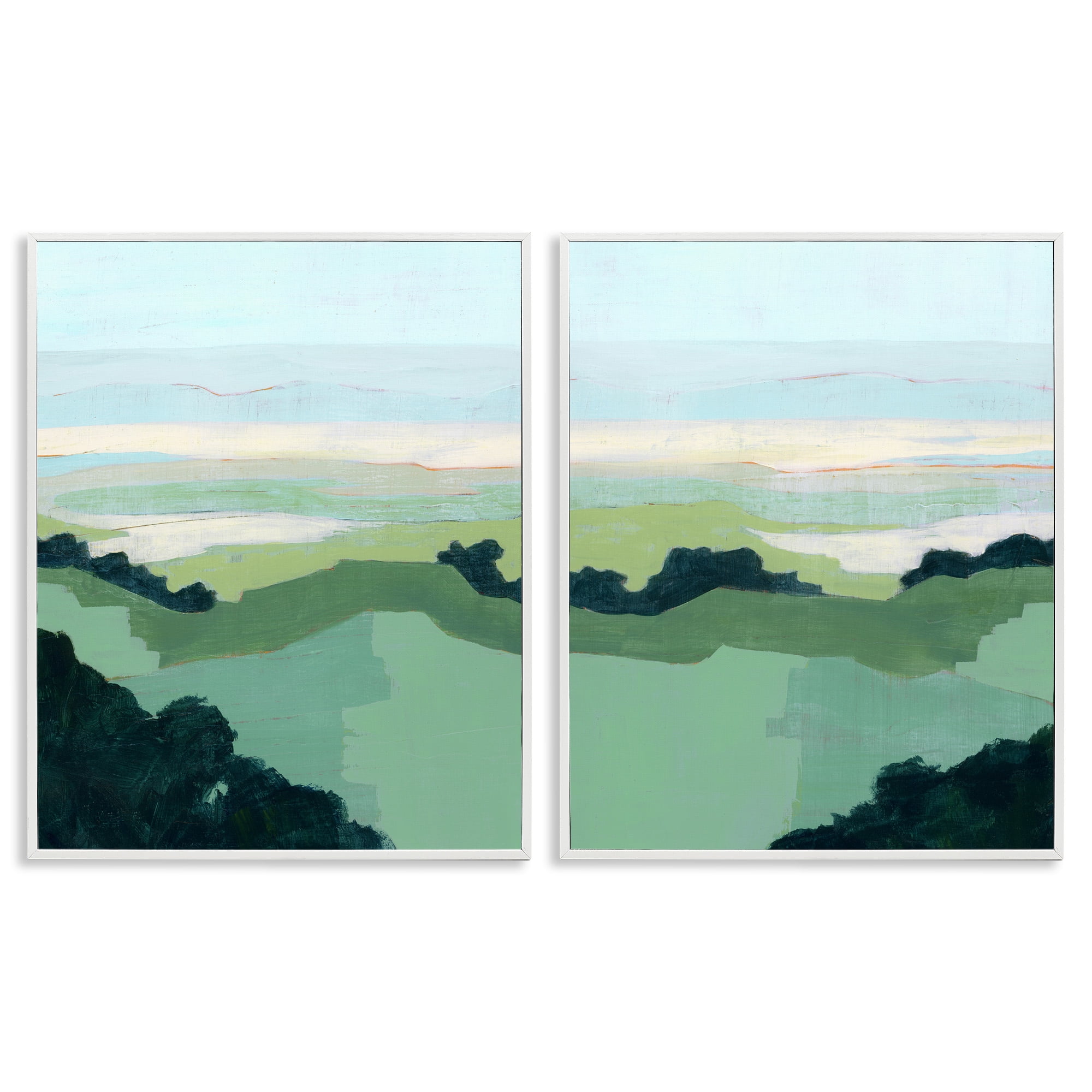 Stupell Industries Hill Side Nautical Landscape Abstract Landscape Painting White Framed Art Print Wall Art, 11 x 14, Set of 2