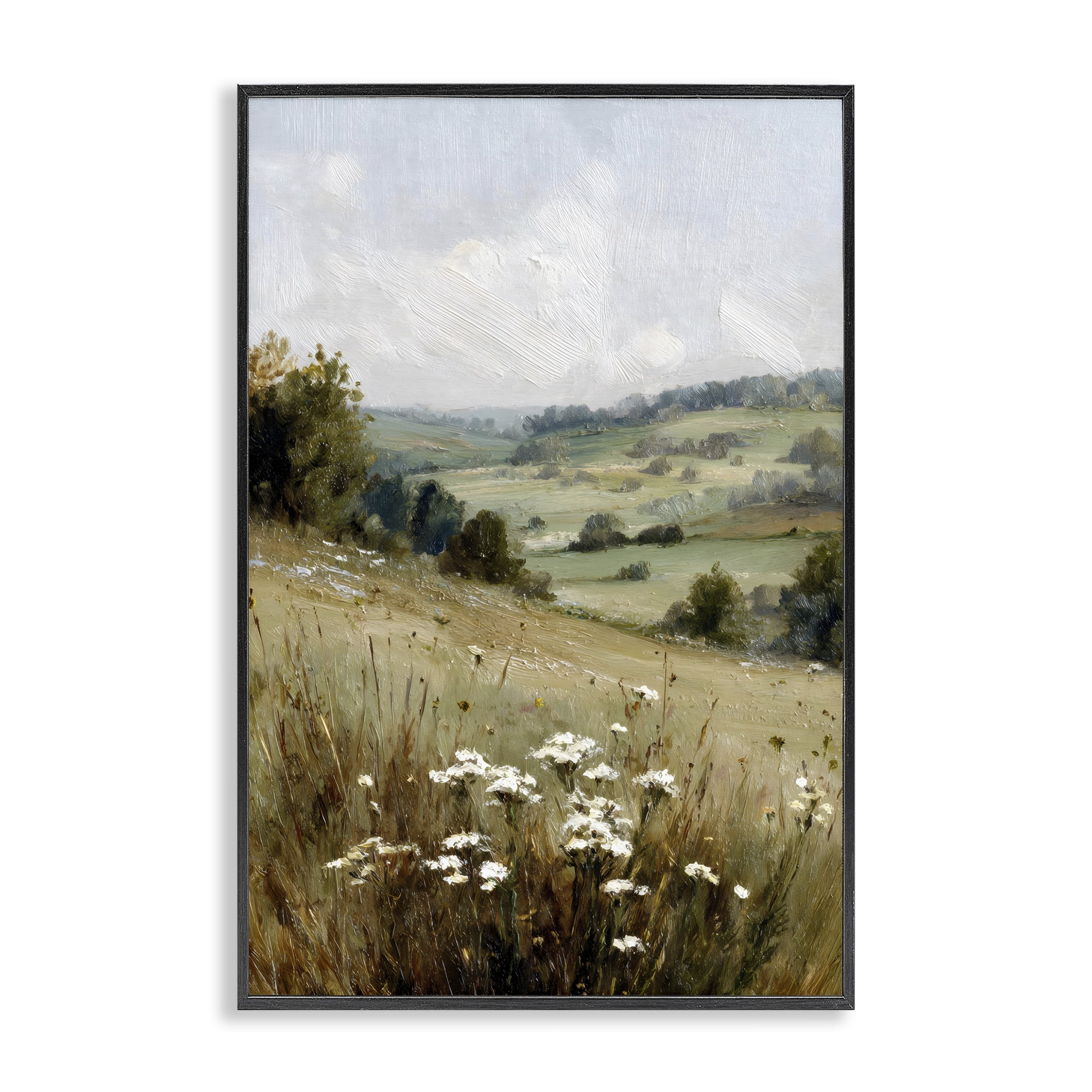 Stupell Industries Hill of White Flowers Black Framed Giclee Art, design by Petal Prints Design