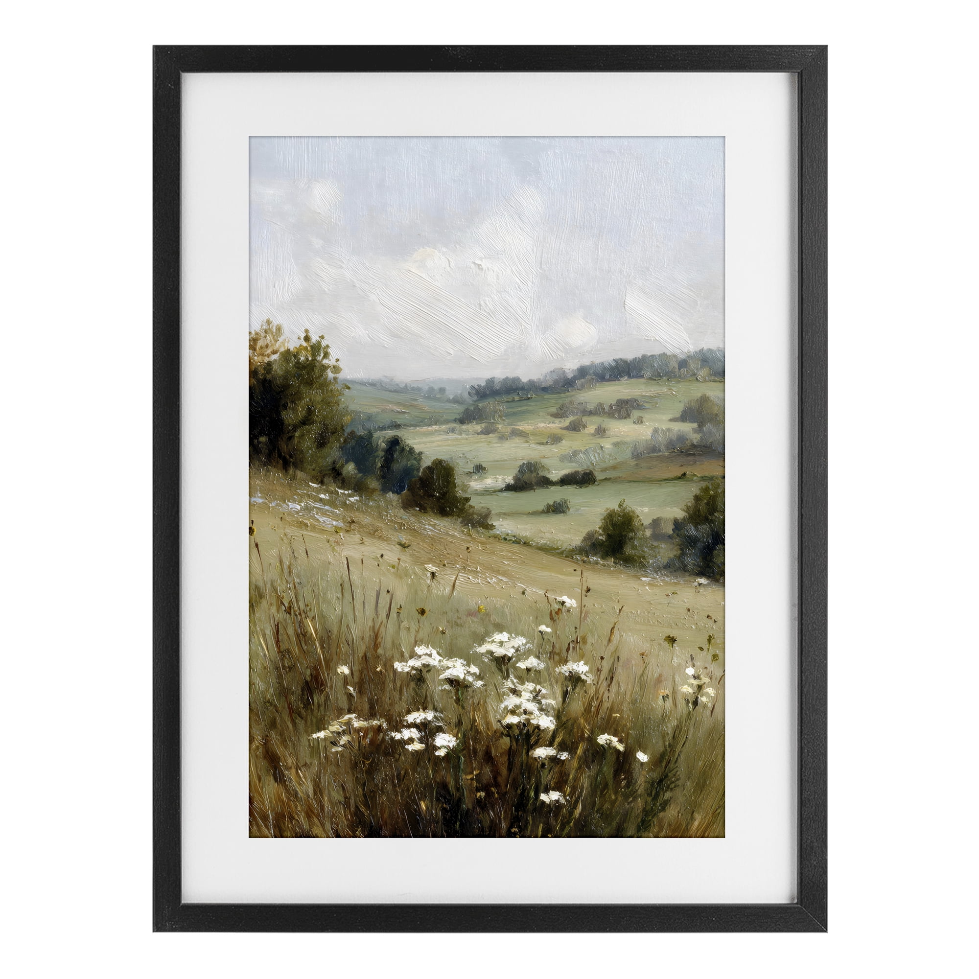 Stupell Industries Hill of White Flowers Black Framed Print Under Glass, design by Petal Prints Design
