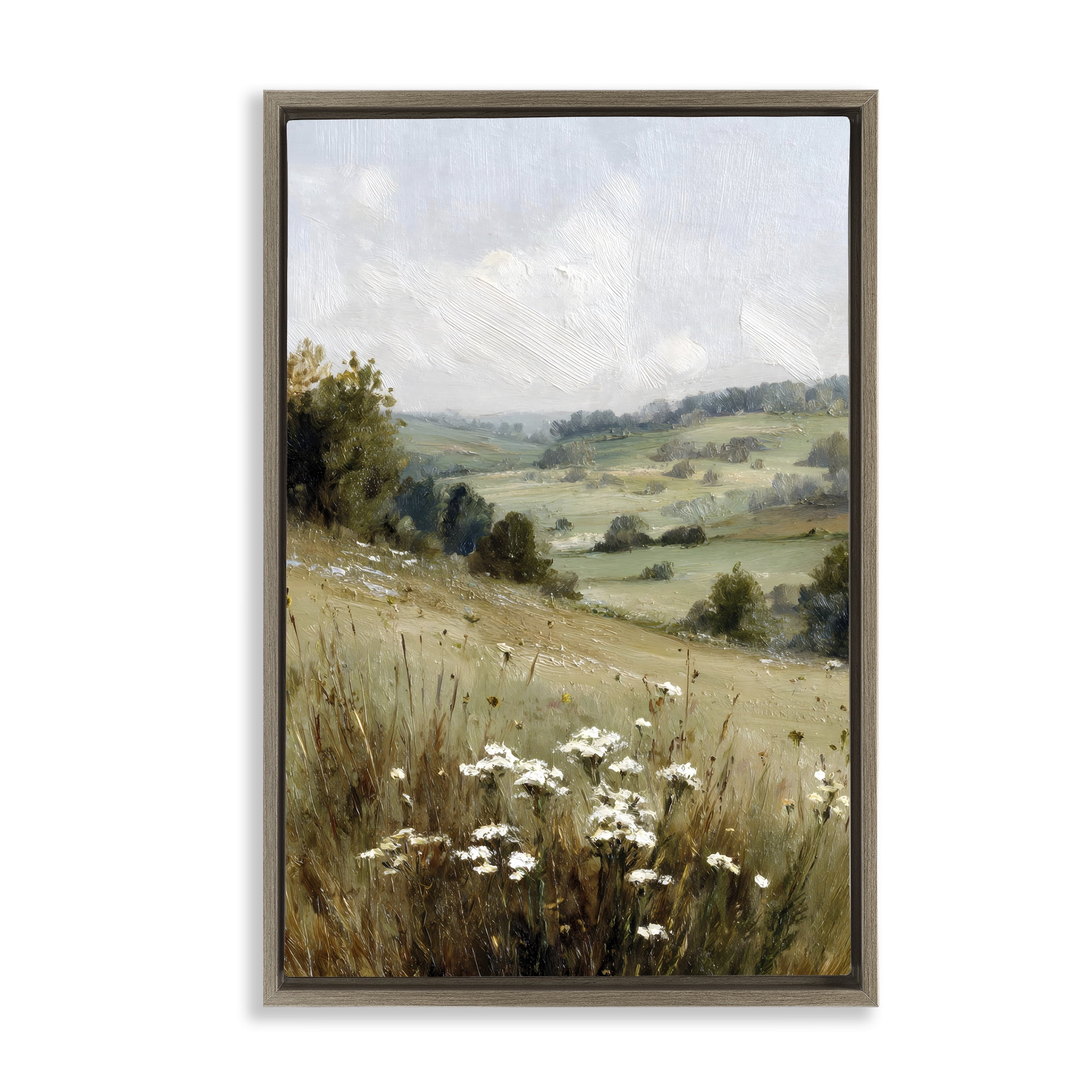 Stupell Industries Hill of White Flowers Brown Framed Floater Canvas Wall Art, design by Petal Prints Design