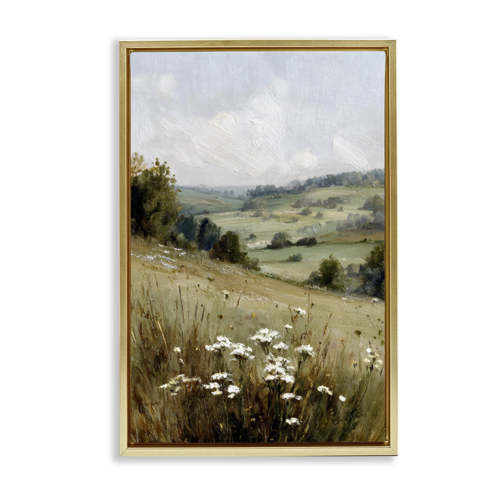 Stupell Industries Hill of White Flowers Gold Framed Floater Canvas Wall Art, design by Petal Prints Design