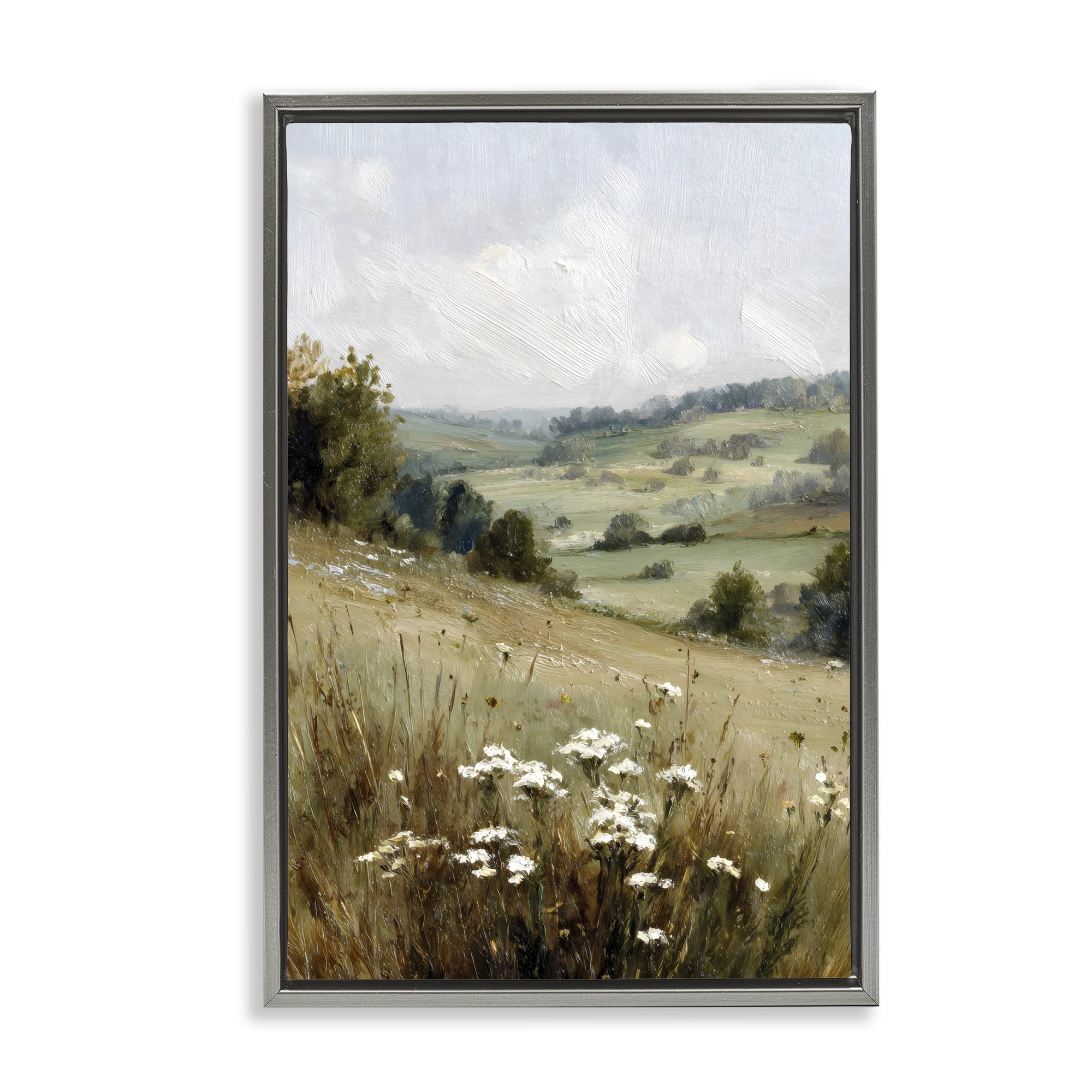 Stupell Industries Hill of White Flowers Gray Framed Floater Canvas Wall Art, design by Petal Prints Design