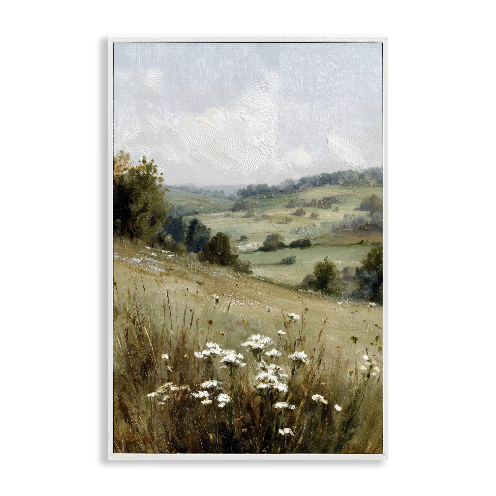 Stupell Industries Hill of White Flowers White Framed Giclee Art, design by Petal Prints Design