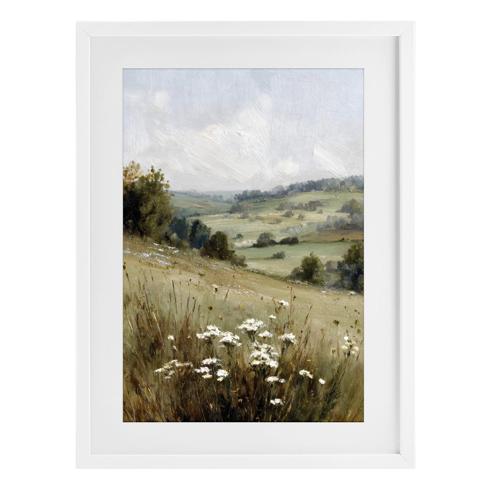 Stupell Industries Hill of White Flowers White Framed Print Under Glass, design by Petal Prints Design