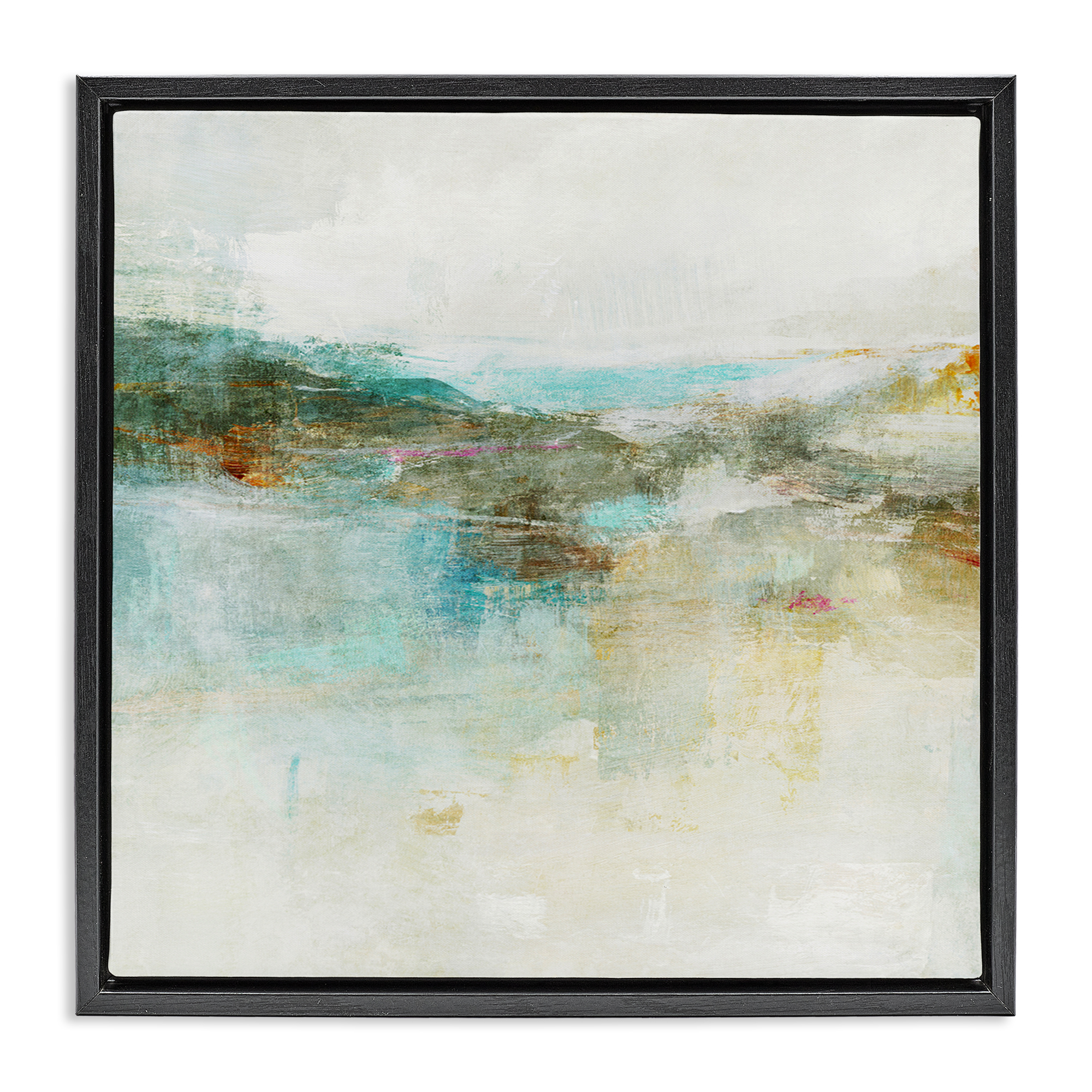 Stupell Industries Hills & Water Abstraction Abstract Painting Black Floater Framed Canvas Art Print Wall Art, 18 x 18
