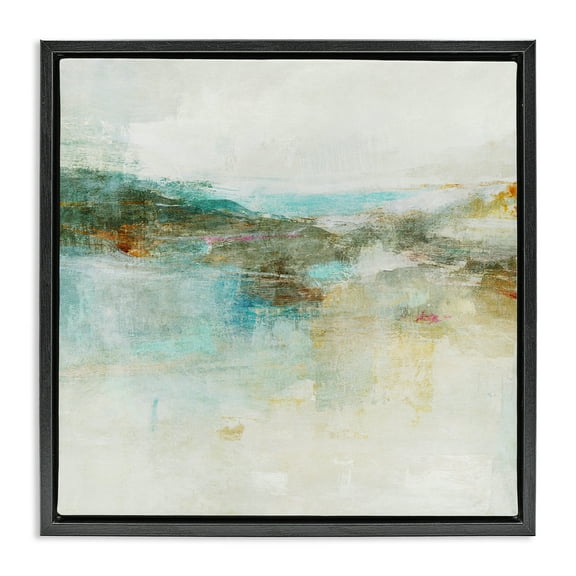 Stupell Industries Hills & Water Abstraction Abstract Painting Black Floater Framed Canvas Art Print Wall Art, 18 x 18