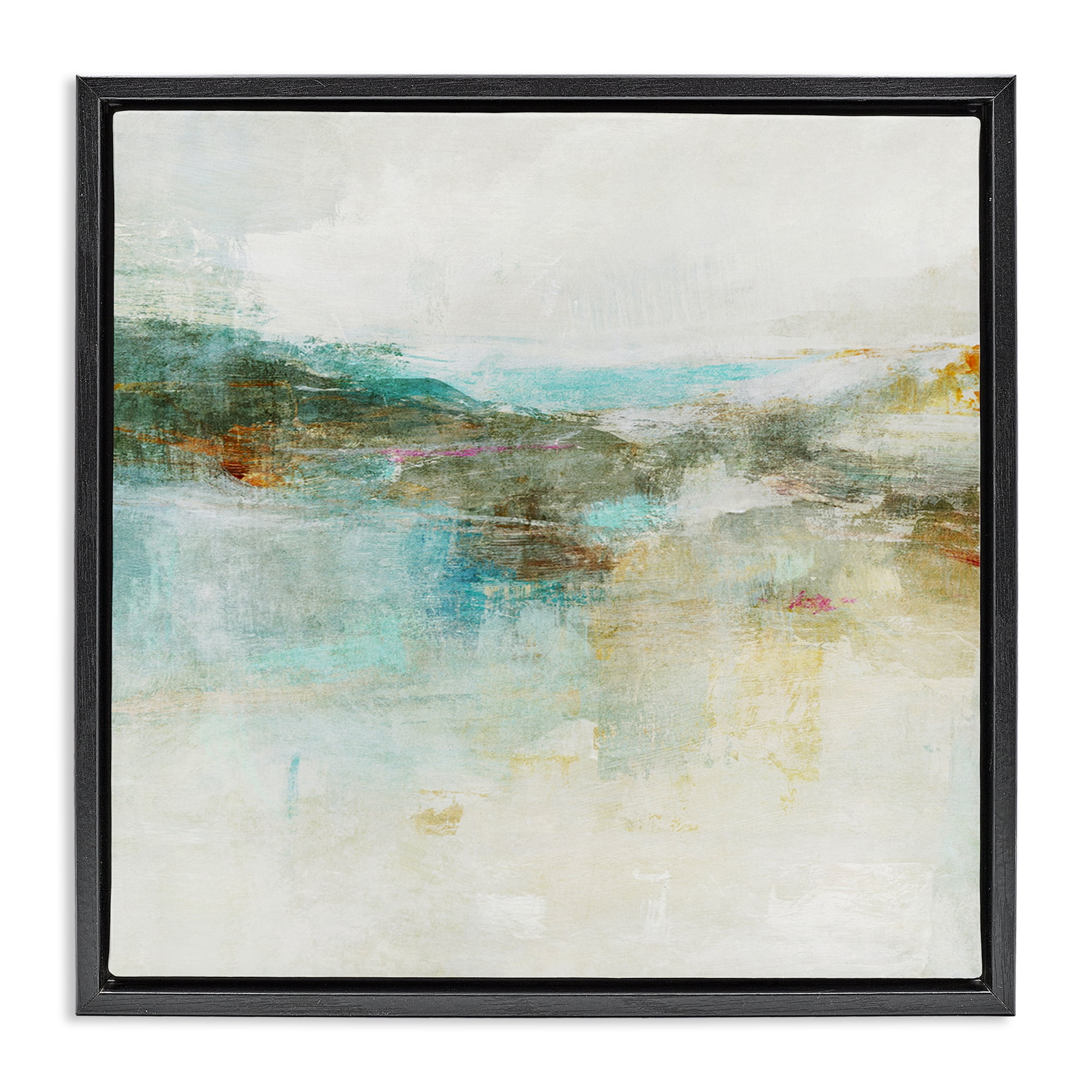 Stupell Industries Hills & Water Abstraction Abstract Painting Black Floater Framed Canvas Art Print Wall Art, 25 x 25