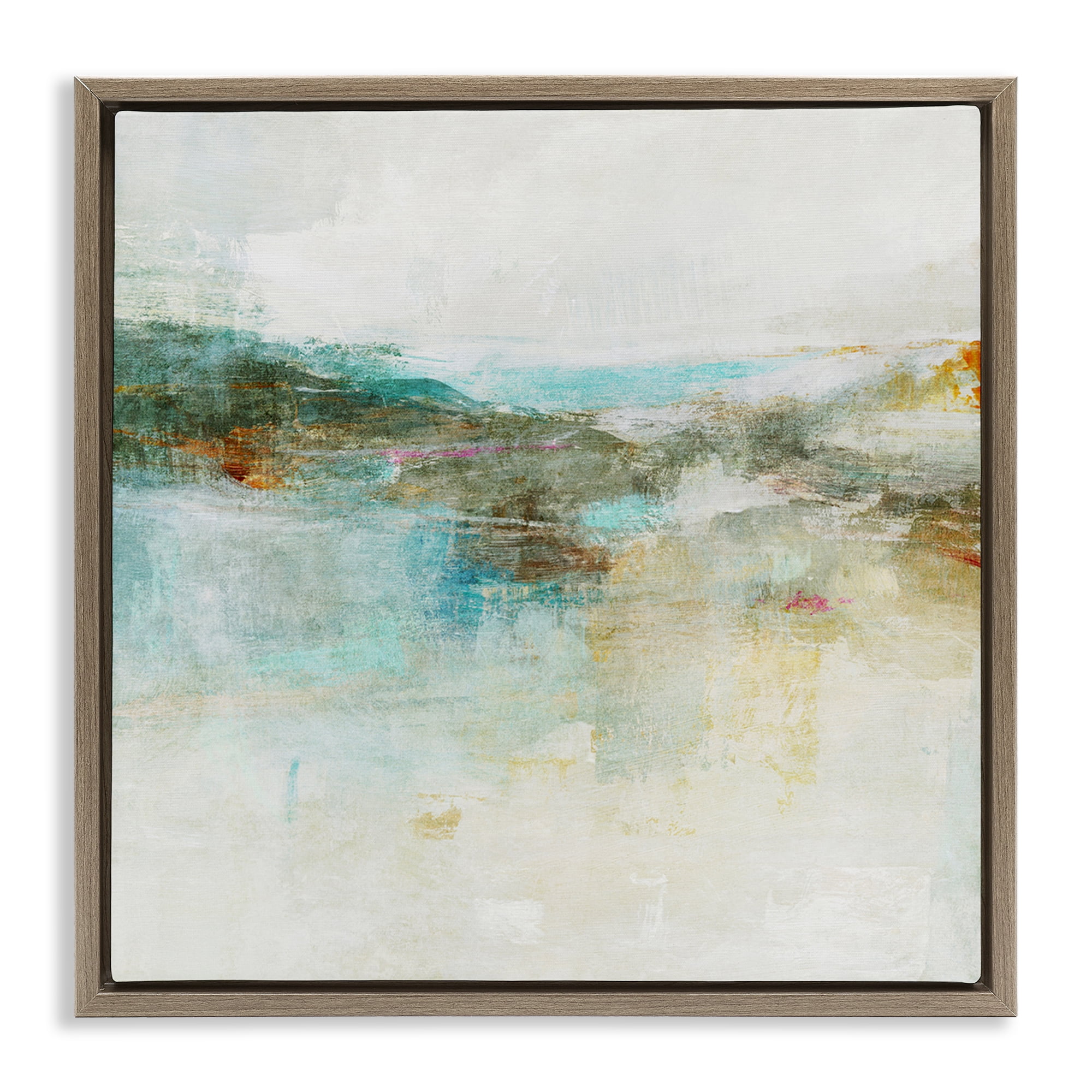 Stupell Industries Hills & Water Abstraction Abstract Painting Brown Floater Framed Canvas Art Print Wall Art, 25 x 25