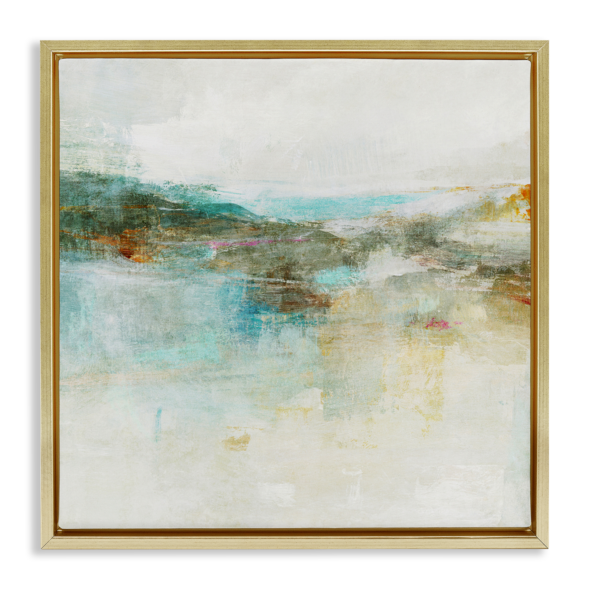 Stupell Industries Hills & Water Abstraction Abstract Painting Gold Floater Framed Canvas Art Print Wall Art, 18 x 18